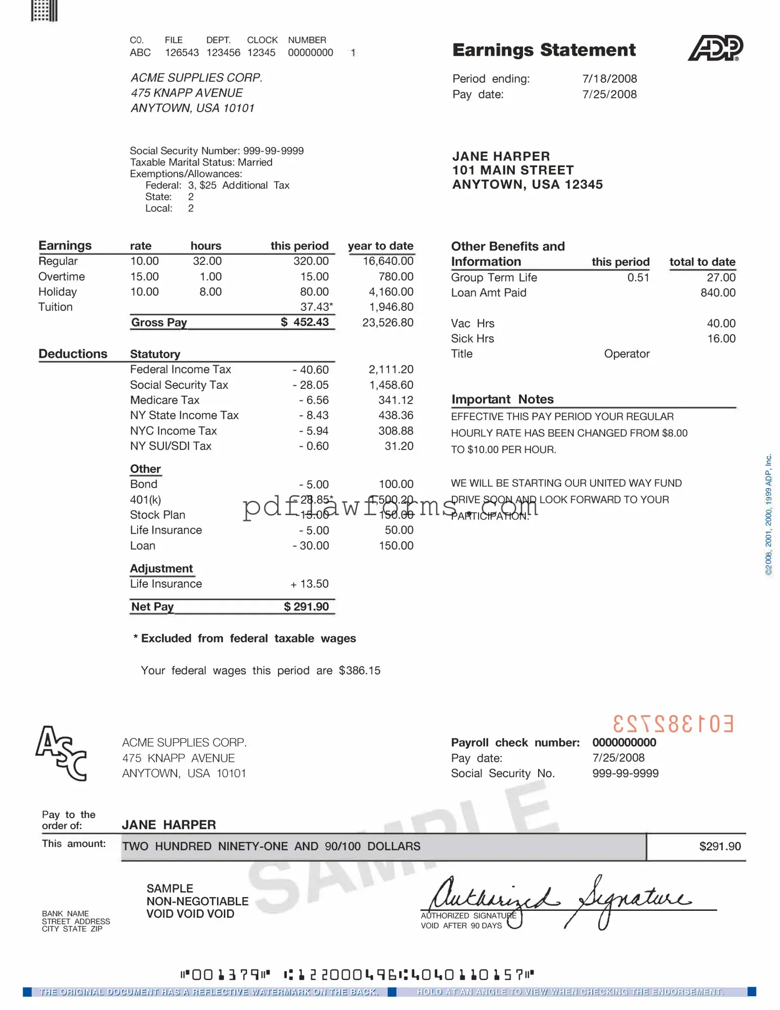 Fill Your Adp Pay Stub Template