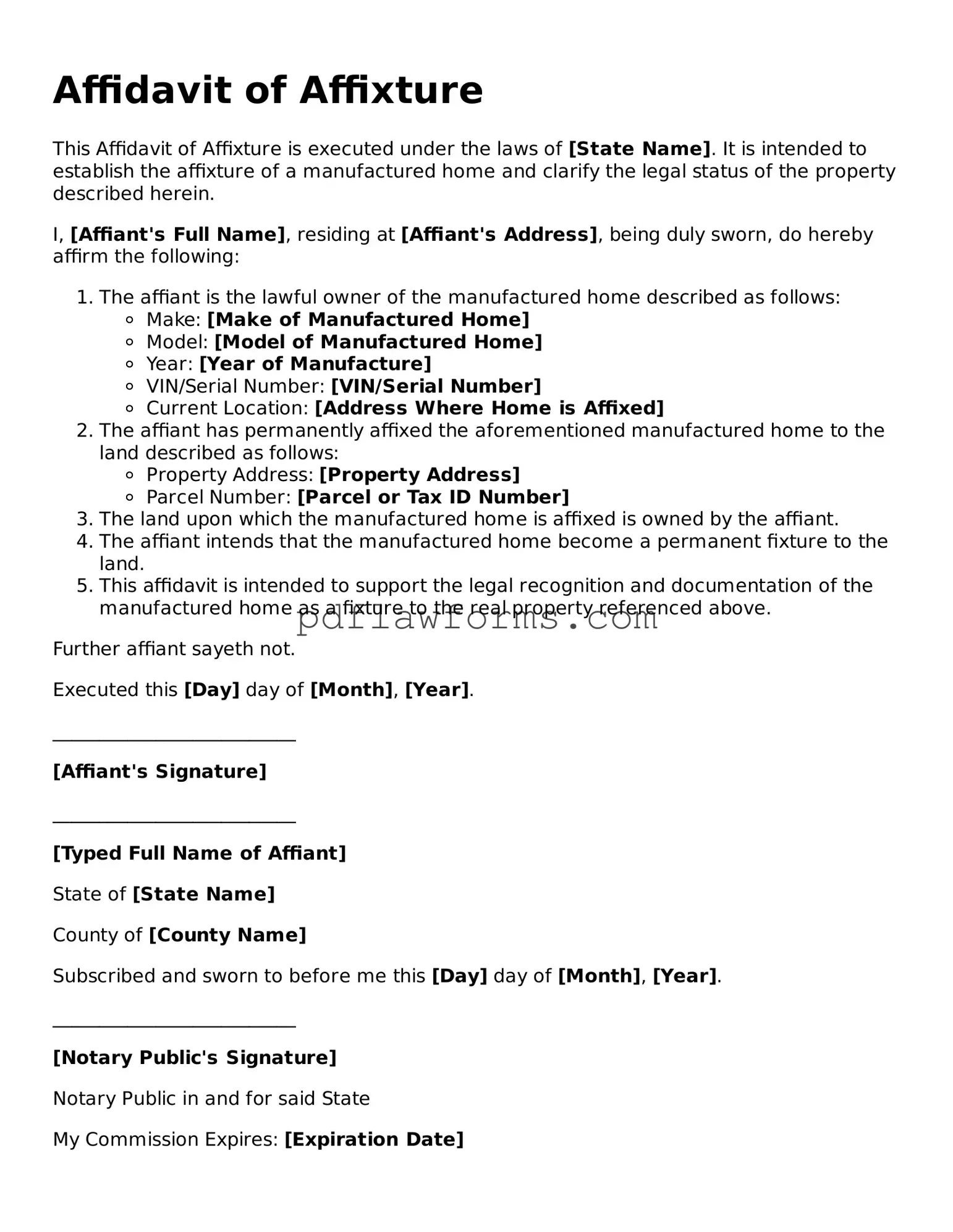 Official Affidavit of Affixture Form