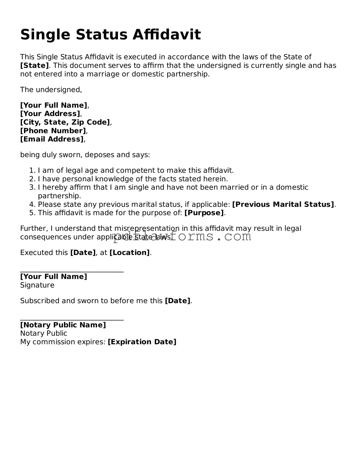 Official Single Status Affidavit Form