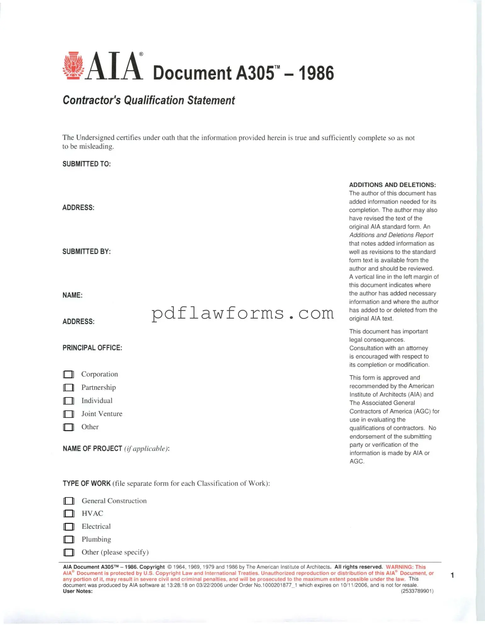 Fill Your AIA A305 Template