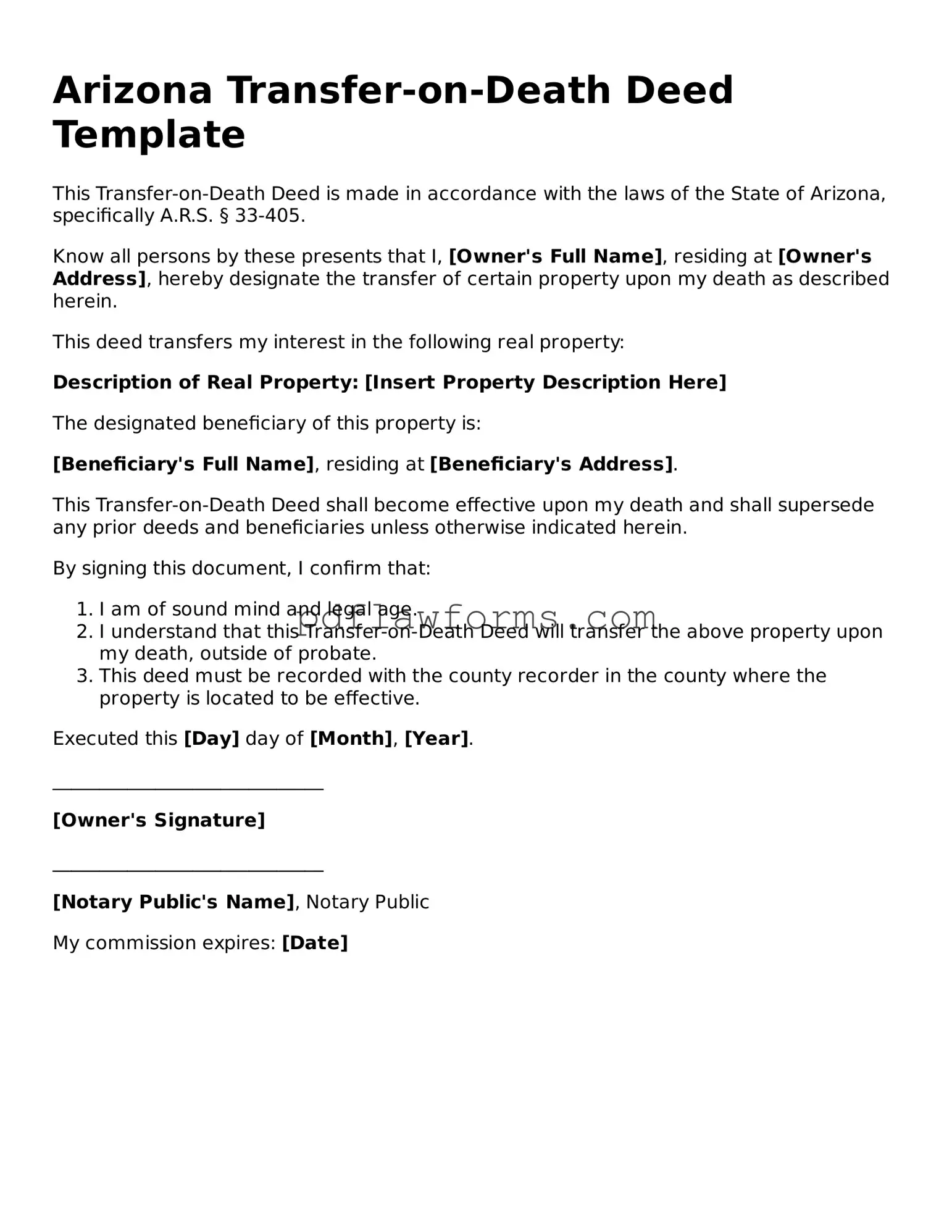 Transfer-on-Death Deed Form for the State of Arizona