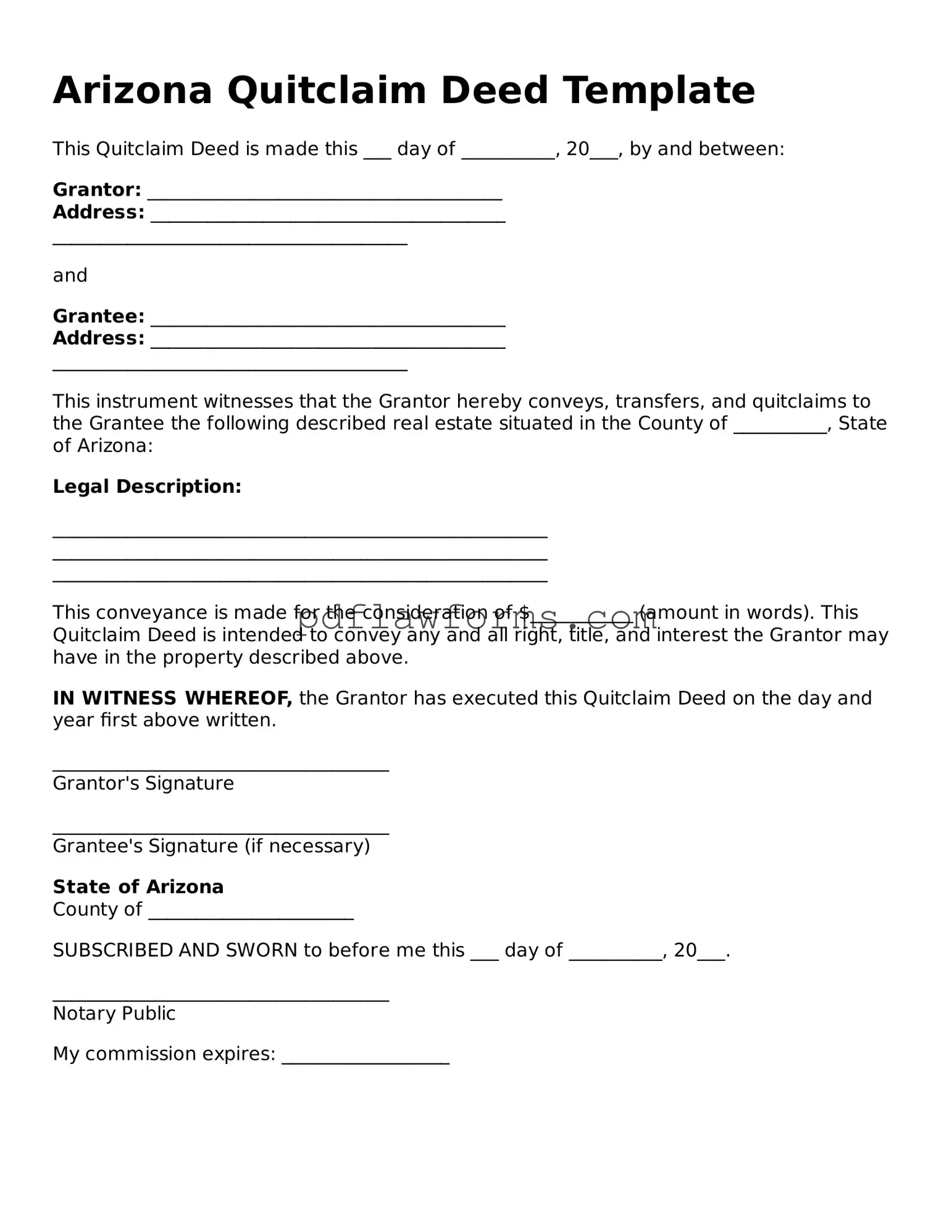 Quitclaim Deed Form for the State of Arizona