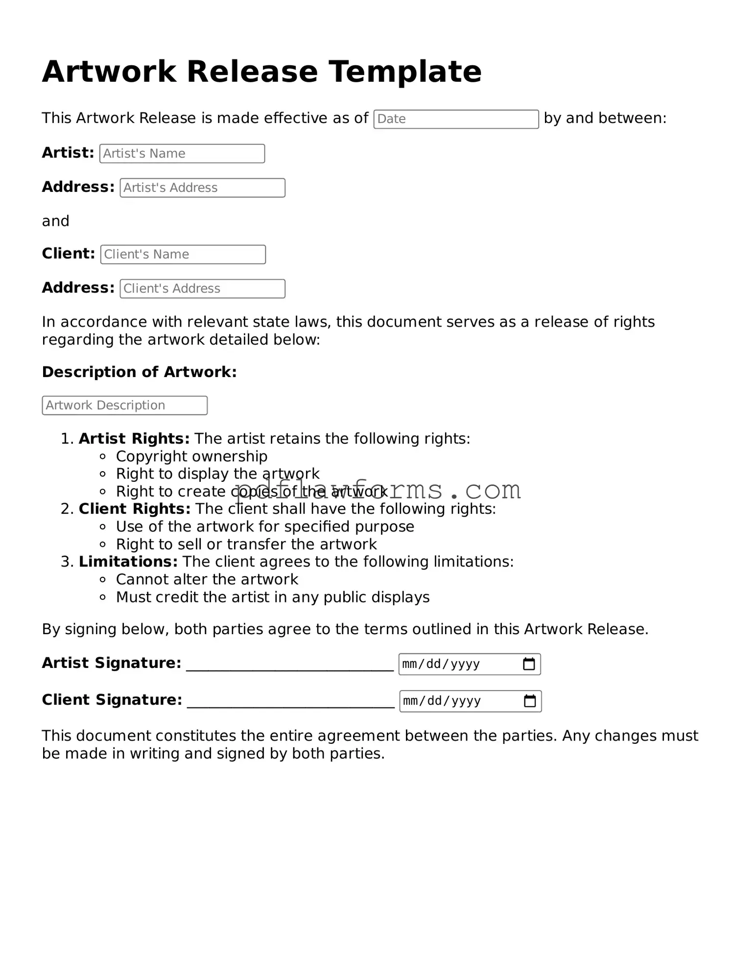 Official Artwork Release Form