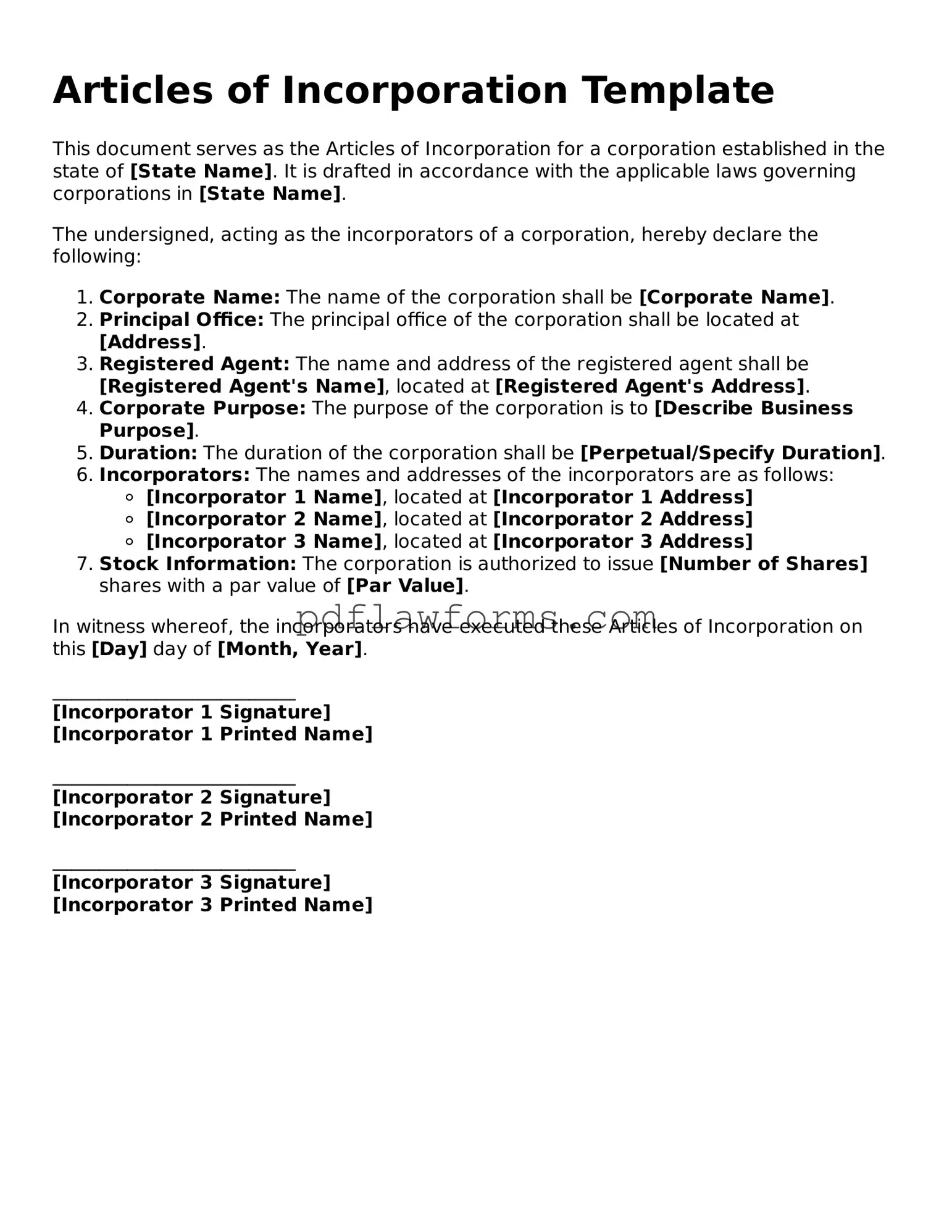 Official Articles of Incorporation Form