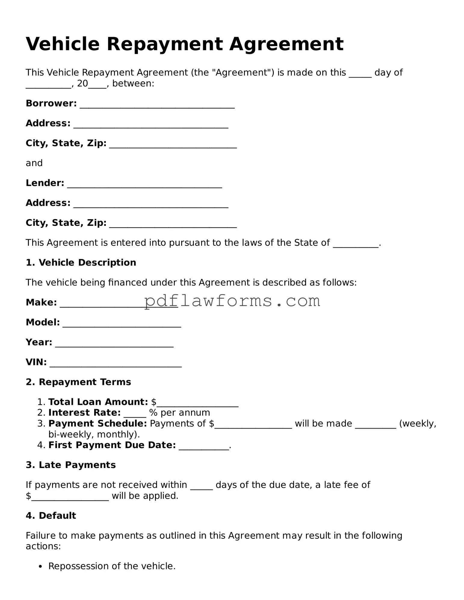 Official Vehicle Repayment Agreement Form