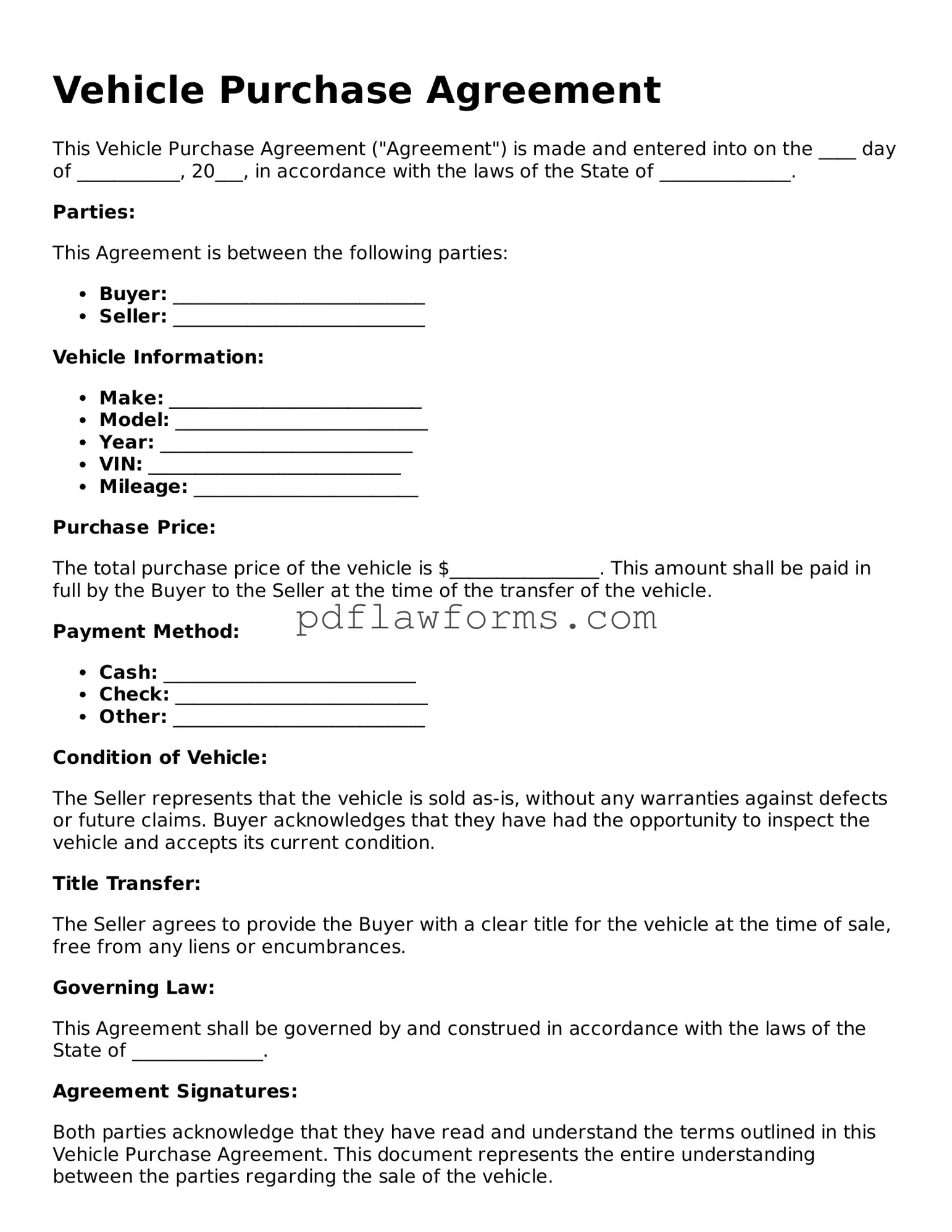 Official Vehicle Purchase Agreement Form