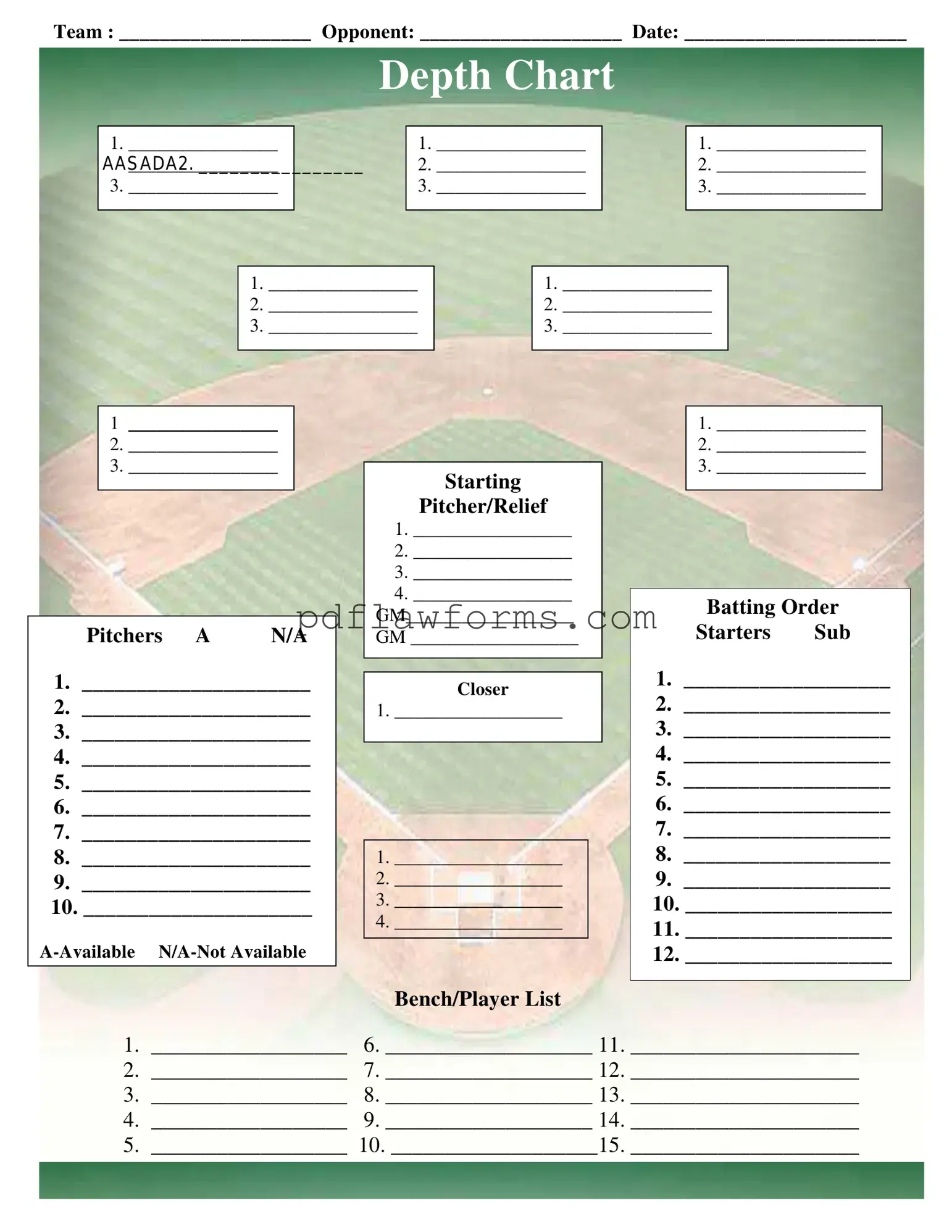 Fill Your Baseball Field Lineup Template