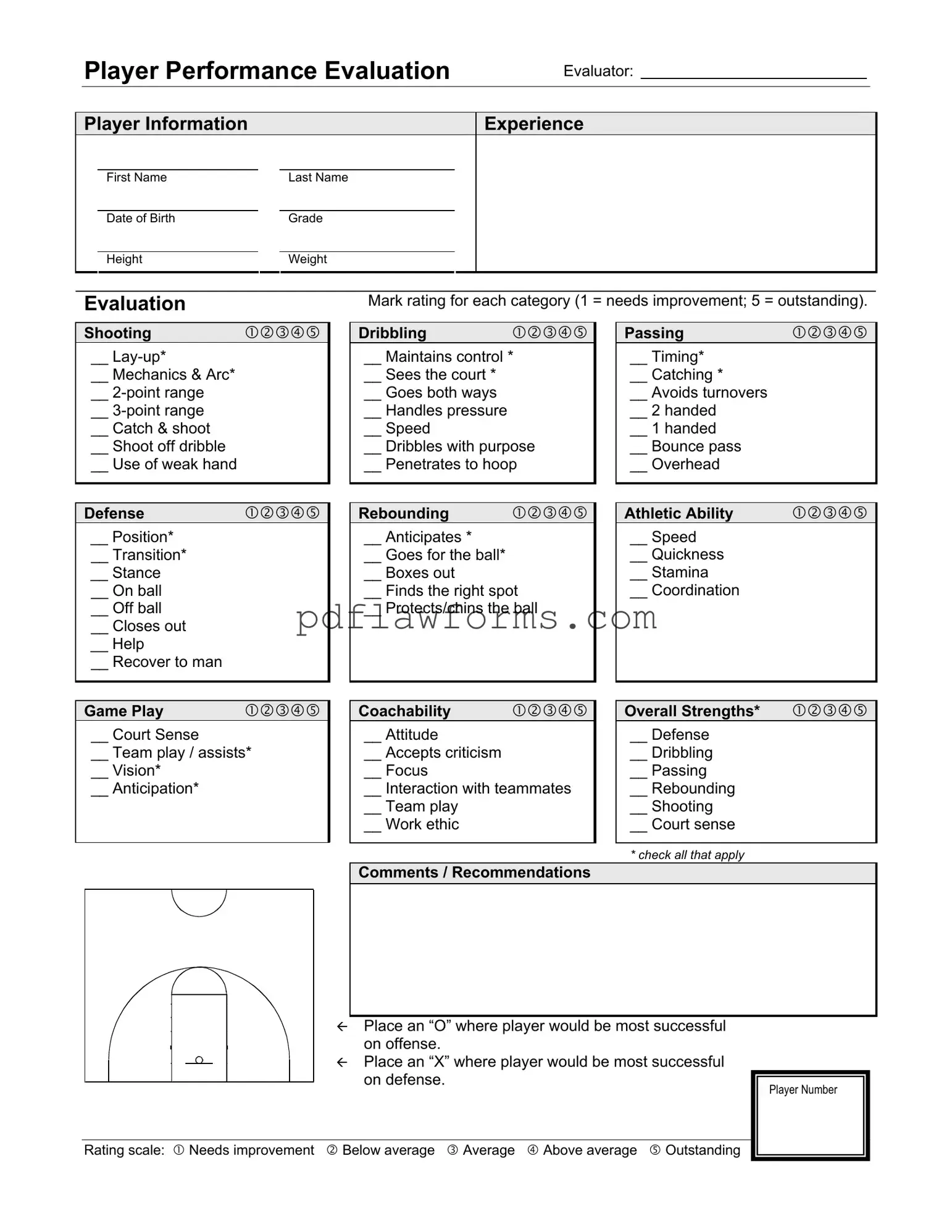 Fill Your Basketball Evaluation Template