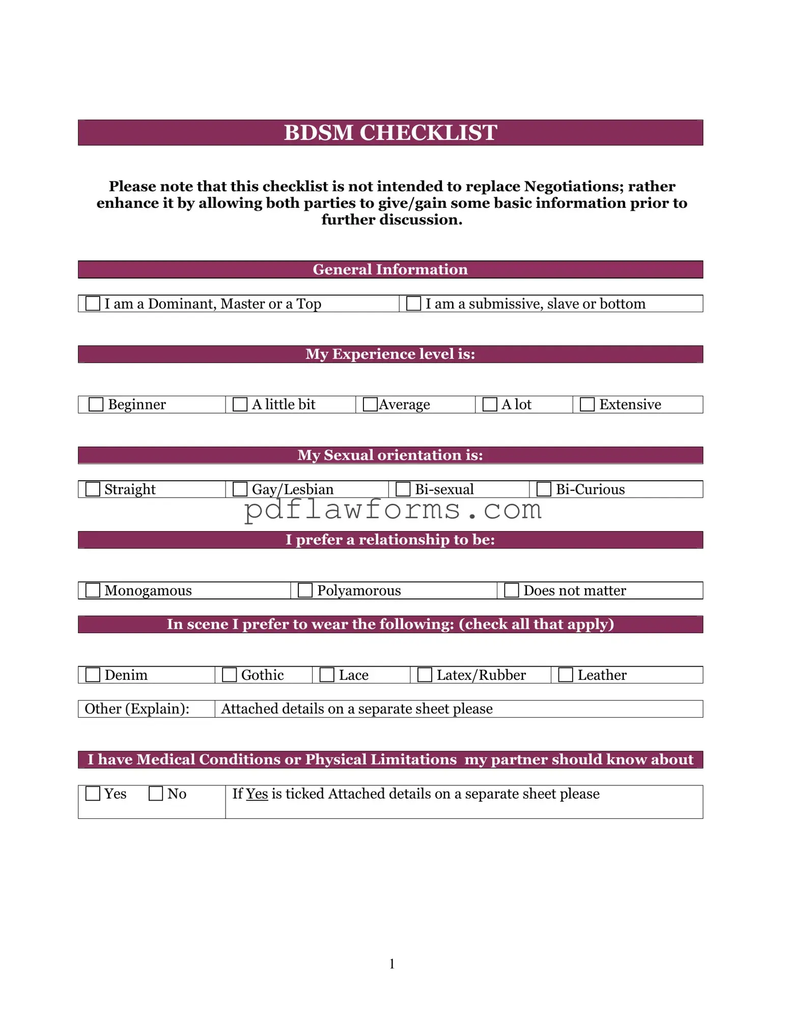Fill Your Bdsm Checklist Template