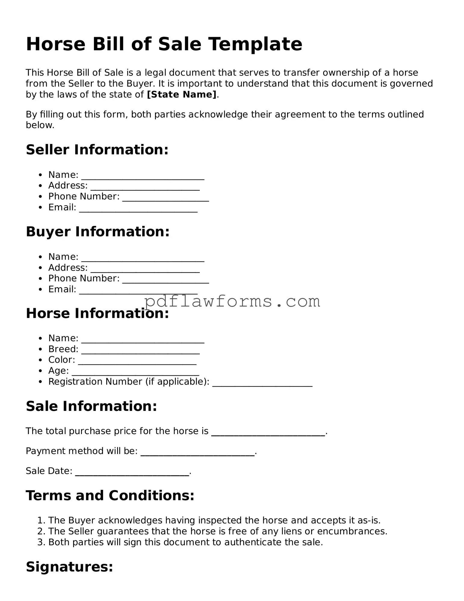 Official Horse Bill of Sale Form