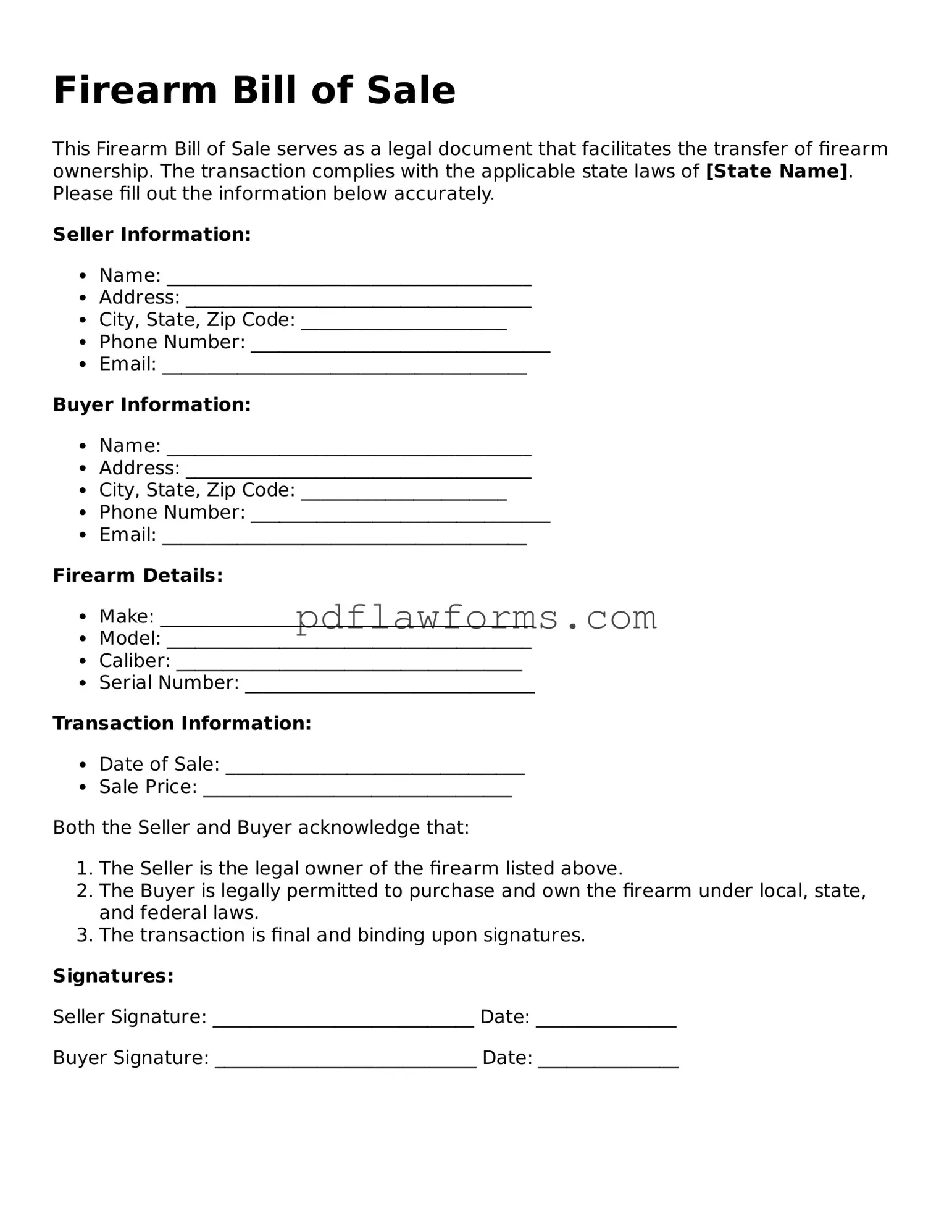 Official Firearm Bill of Sale Form