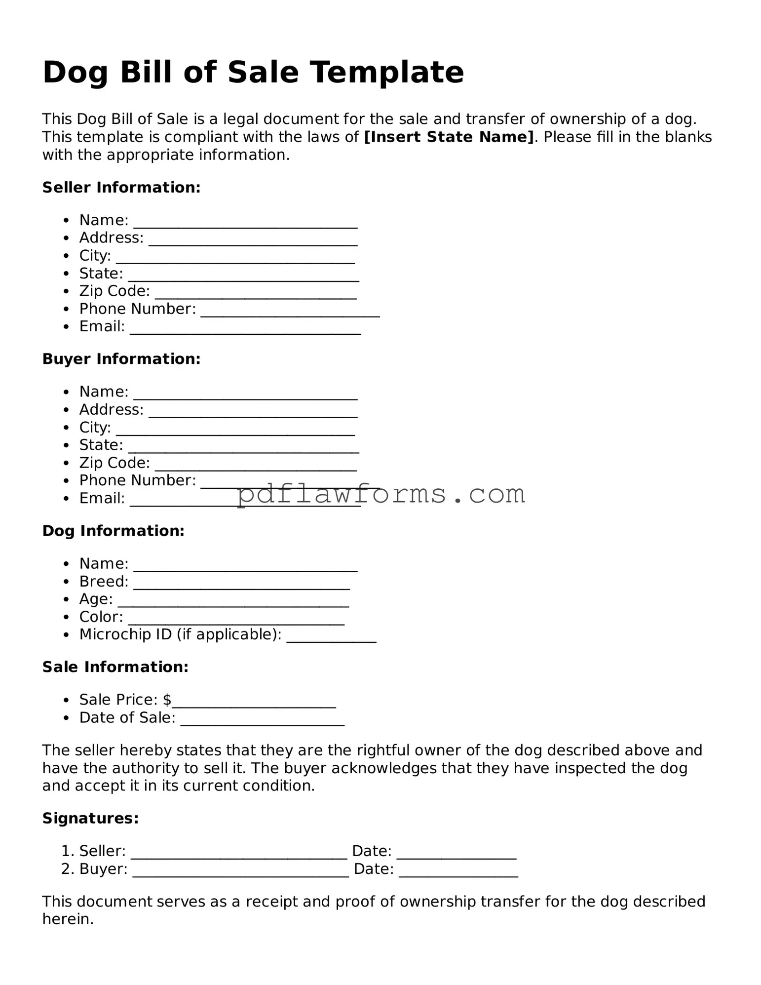 Official Dog Bill of Sale Form