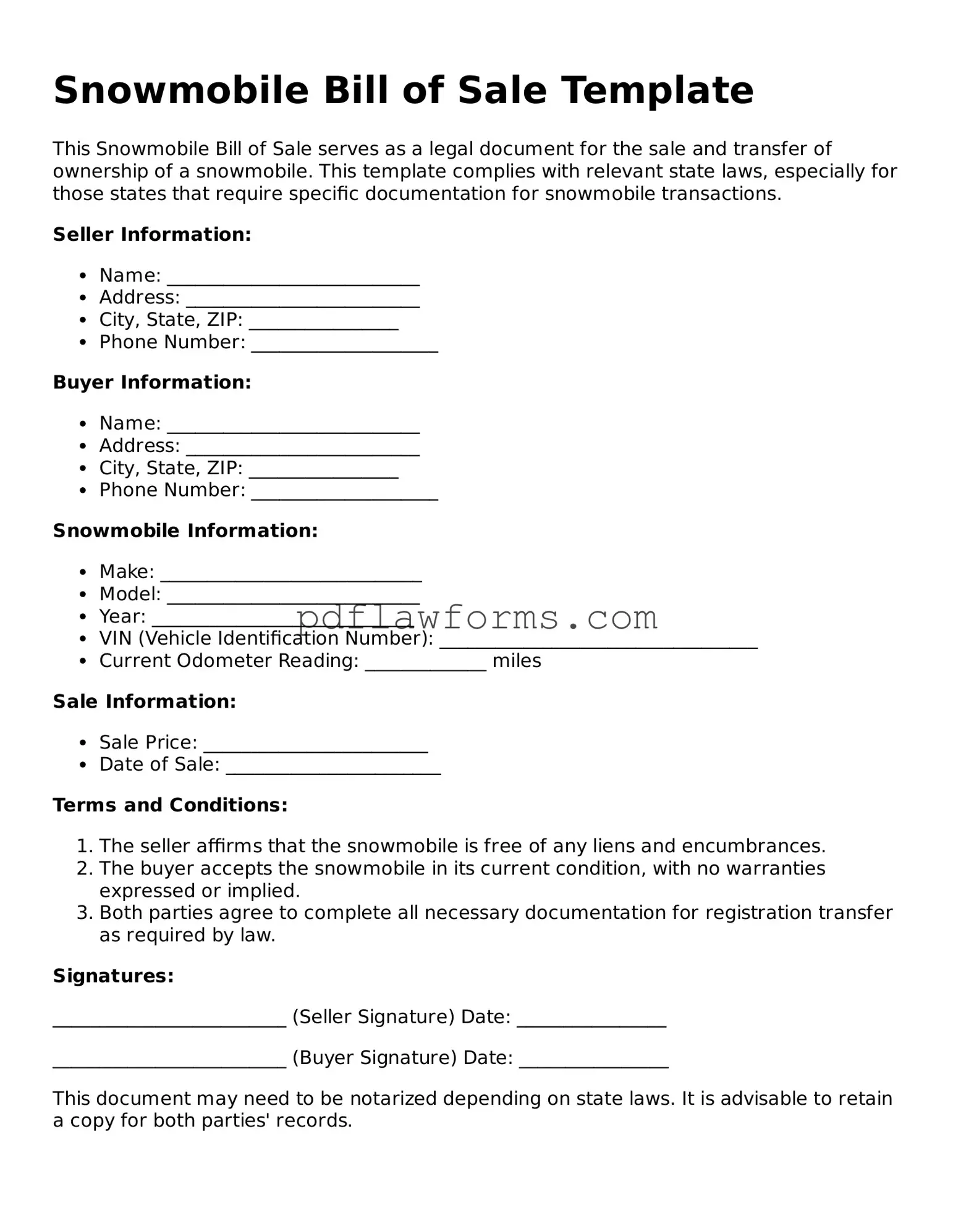 Official Snowmobile Bill of Sale Form