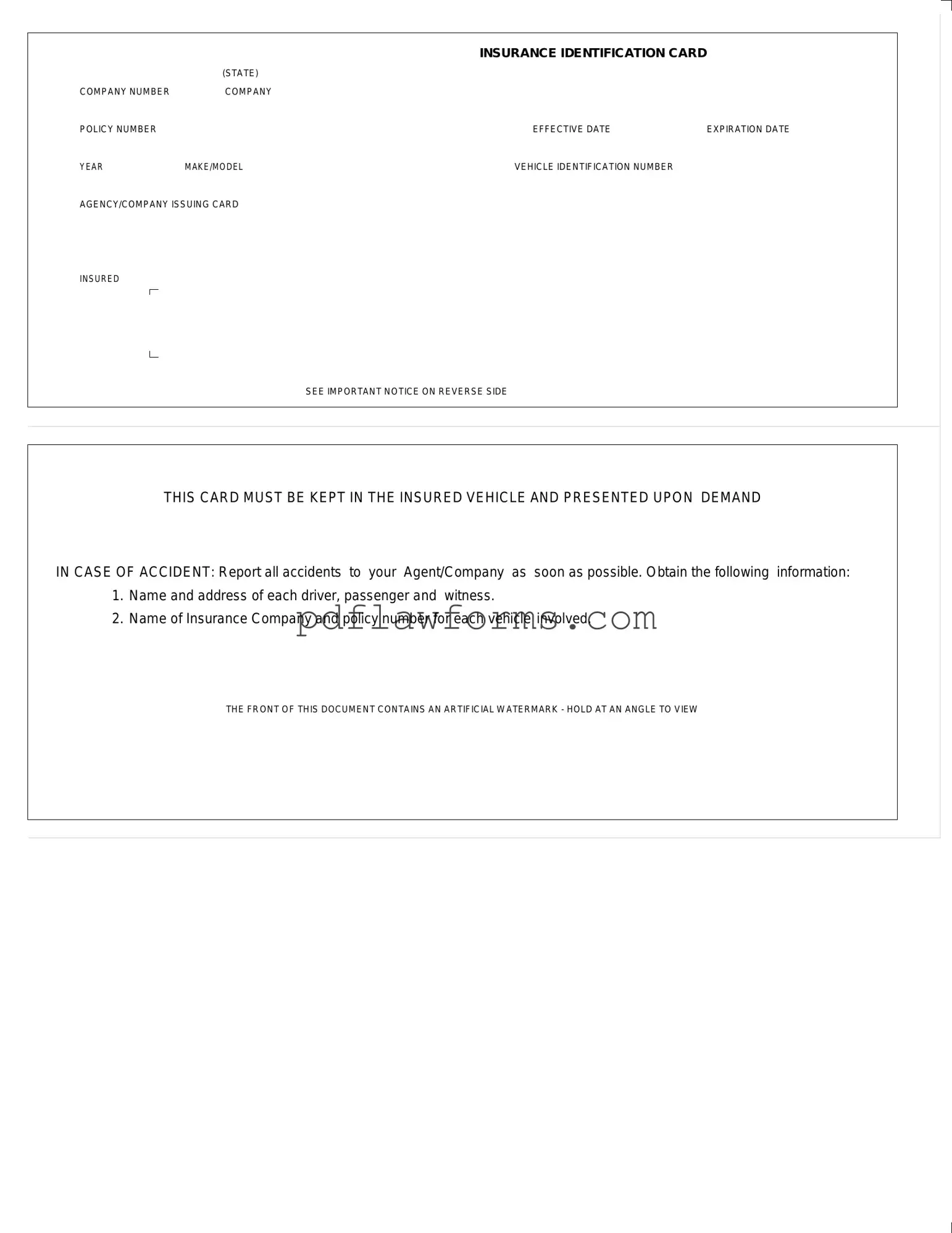 Fill Your Auto Insurance Card Template