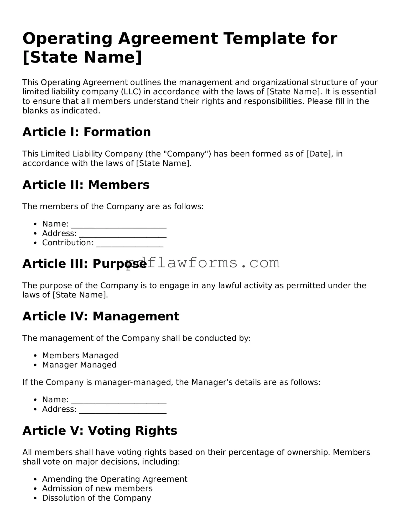 Official Operating Agreement Form