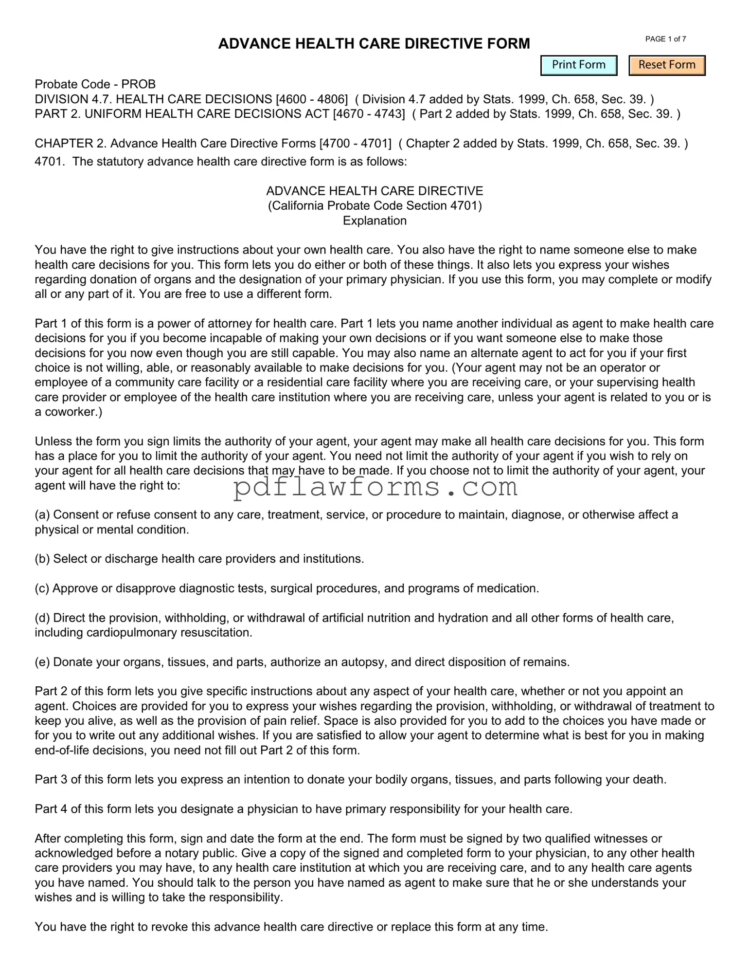 Fill Your California Advanced Health Care Directive Template