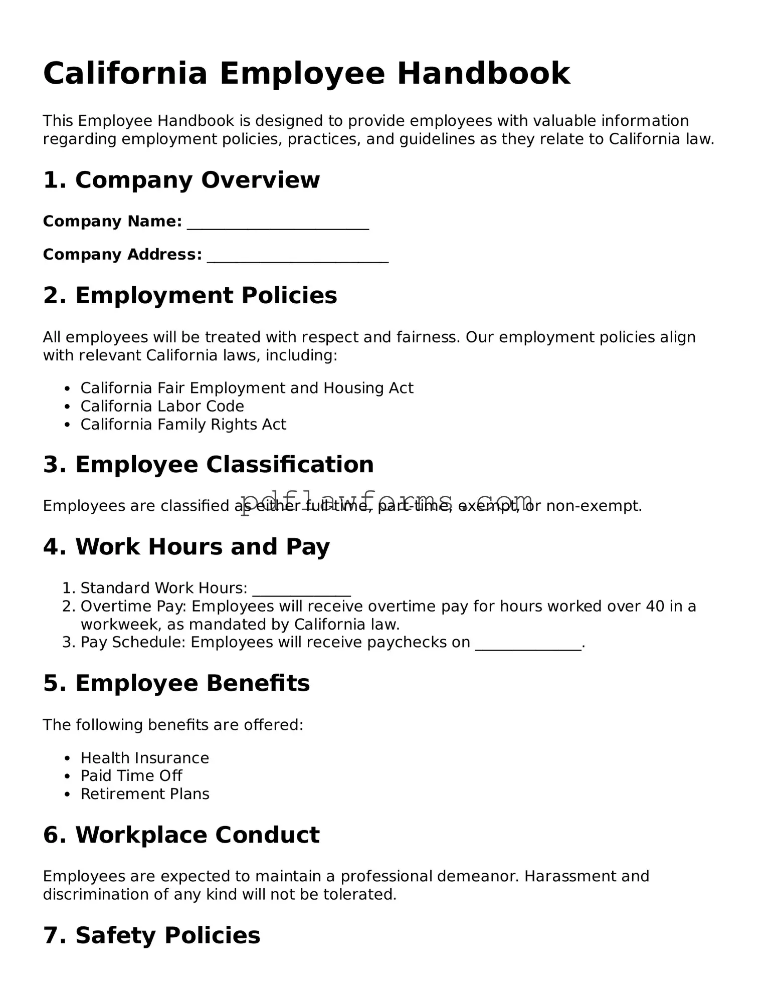 Employee Handbook Form for the State of California
