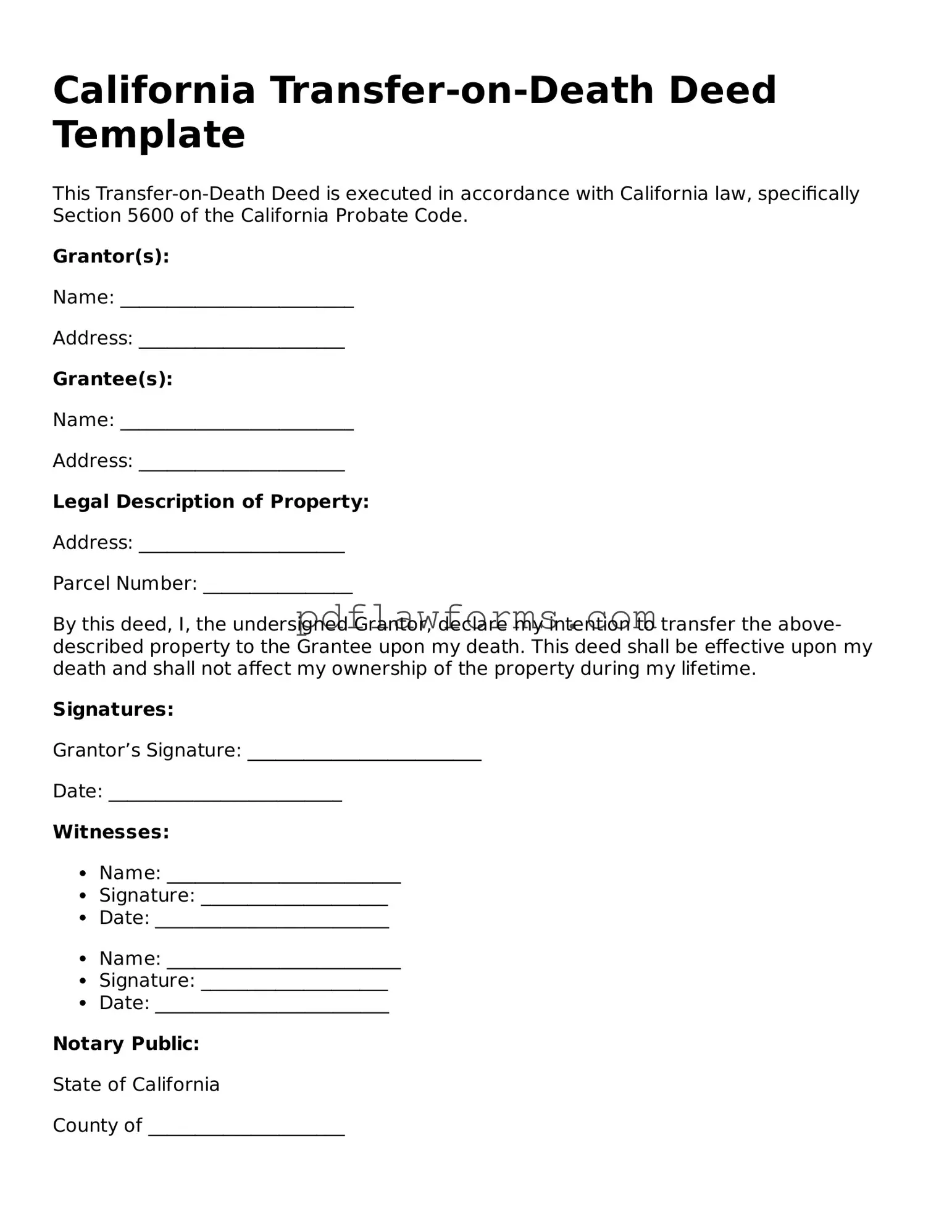 Transfer-on-Death Deed Form for the State of California
