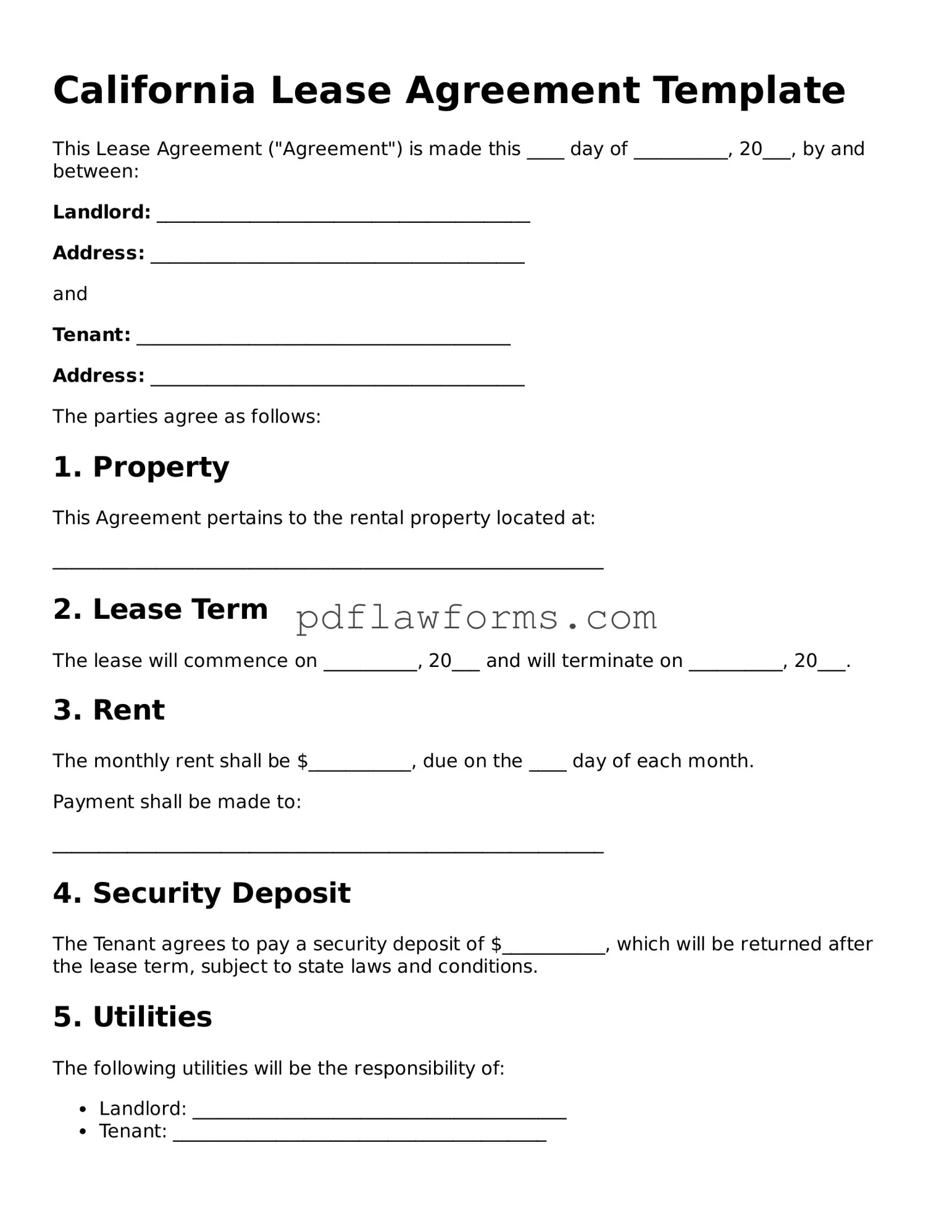 Lease Agreement Form for the State of California