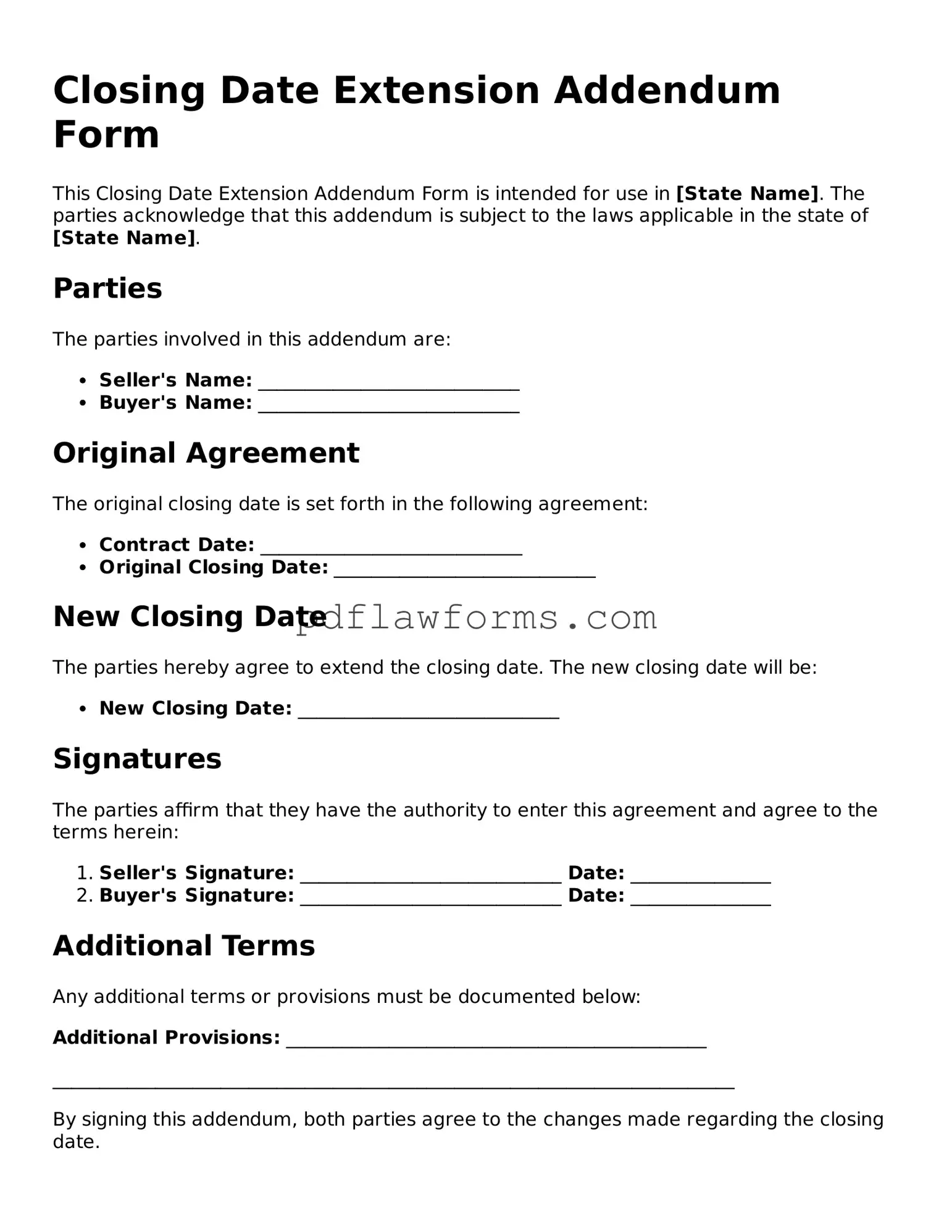 Official Closing Date Extension Addendum Form Form