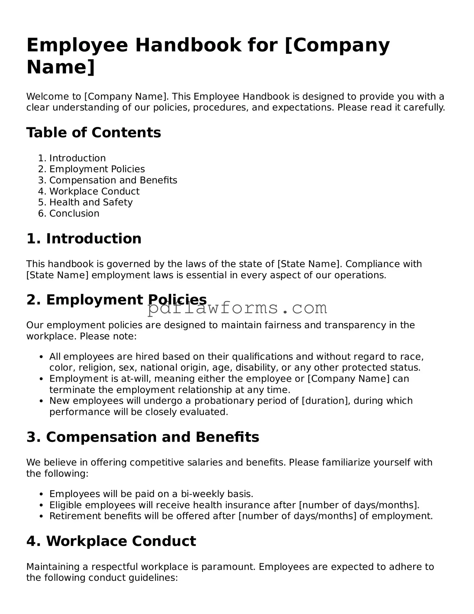 Official Employee Handbook Form