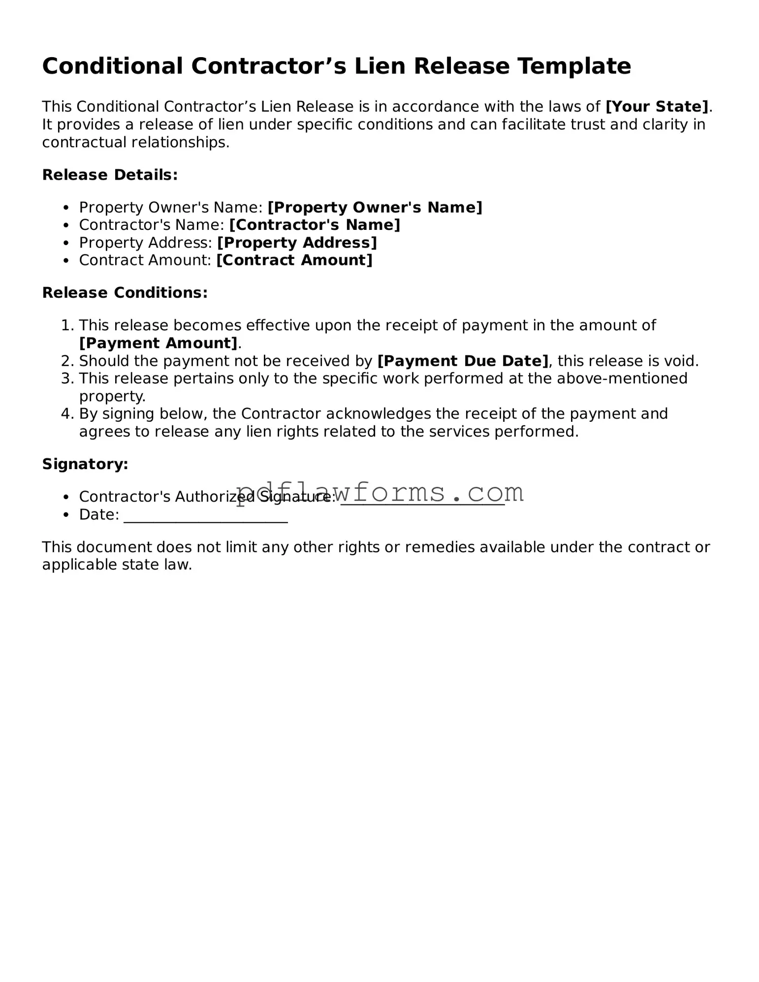 Official Conditional Contractor’s Lien Release Form