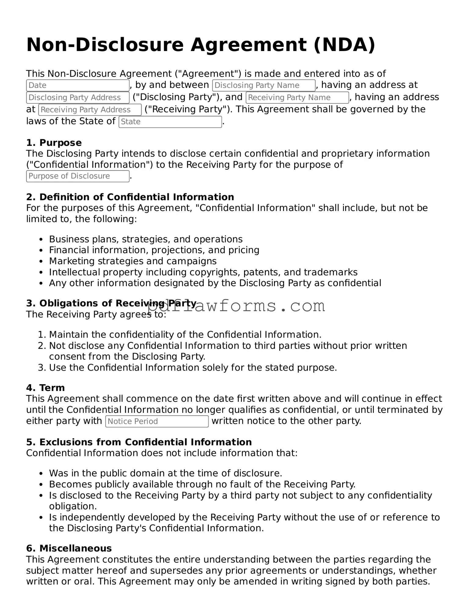 Official Non-disclosure Agreement Form