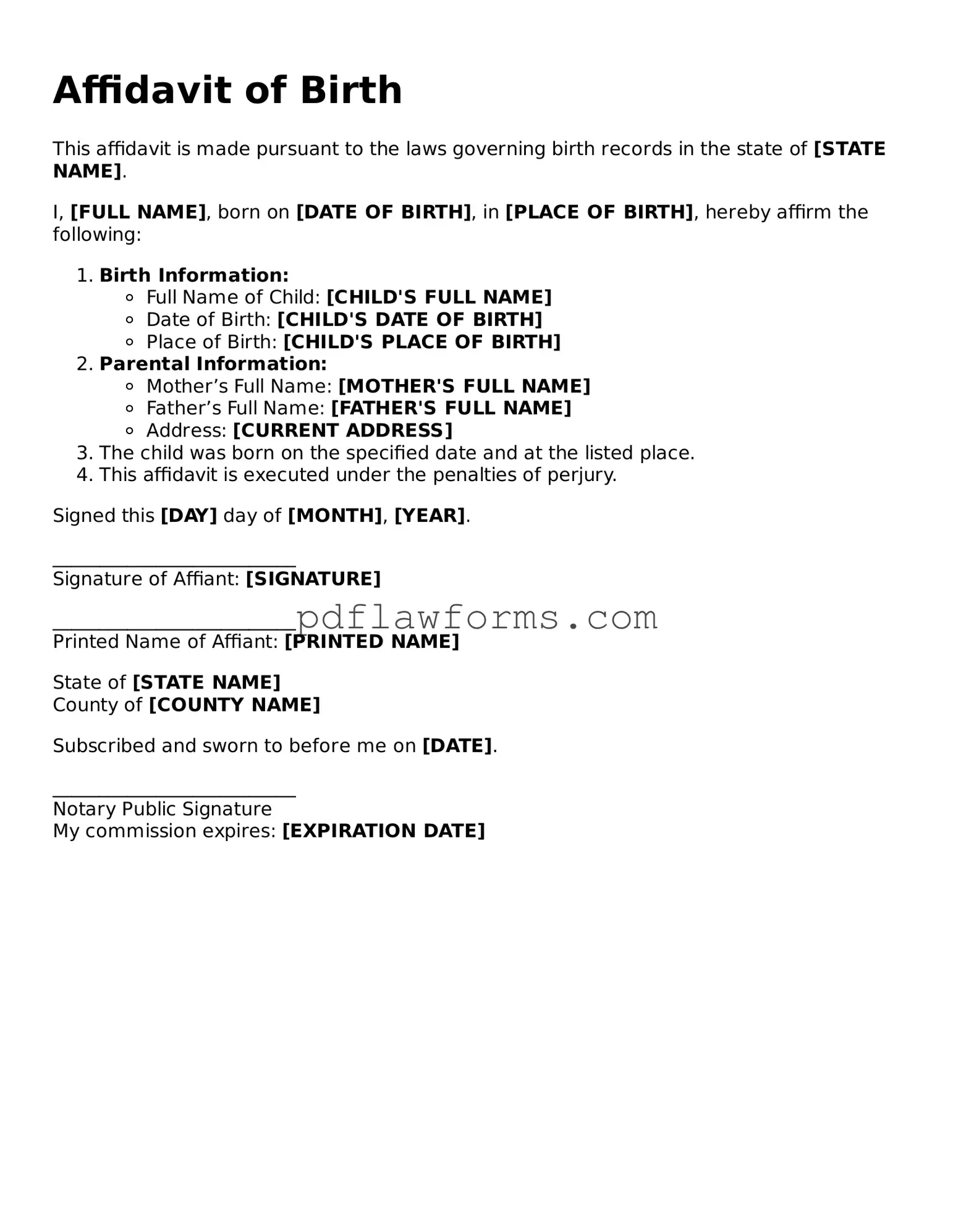 Official Affidavit of Birth Form