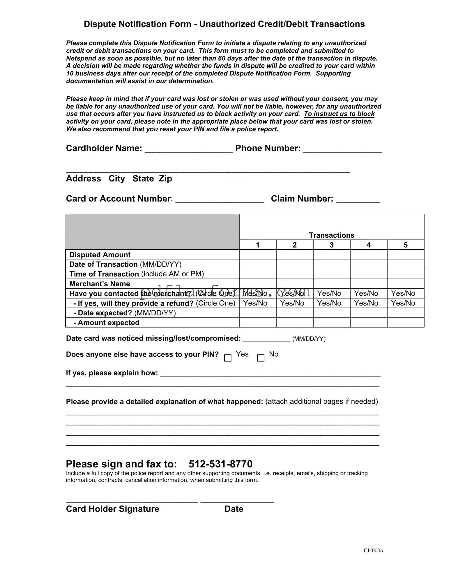 Fill Your Netspend Dispute Template