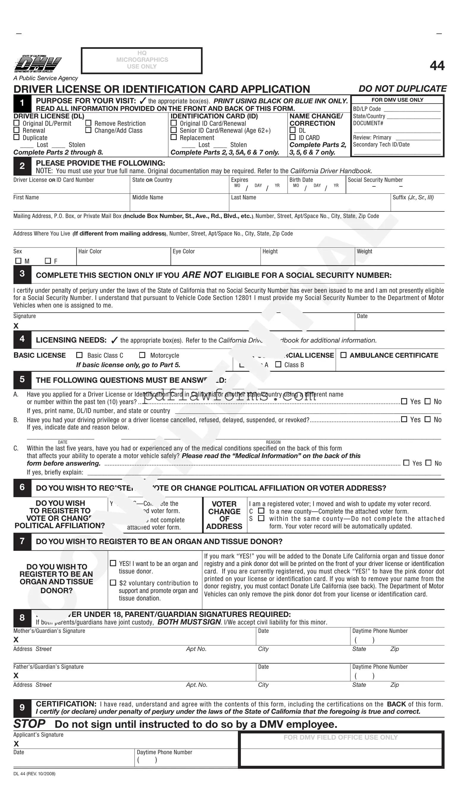 Fill Your Ca Dmv Dl 44 Template