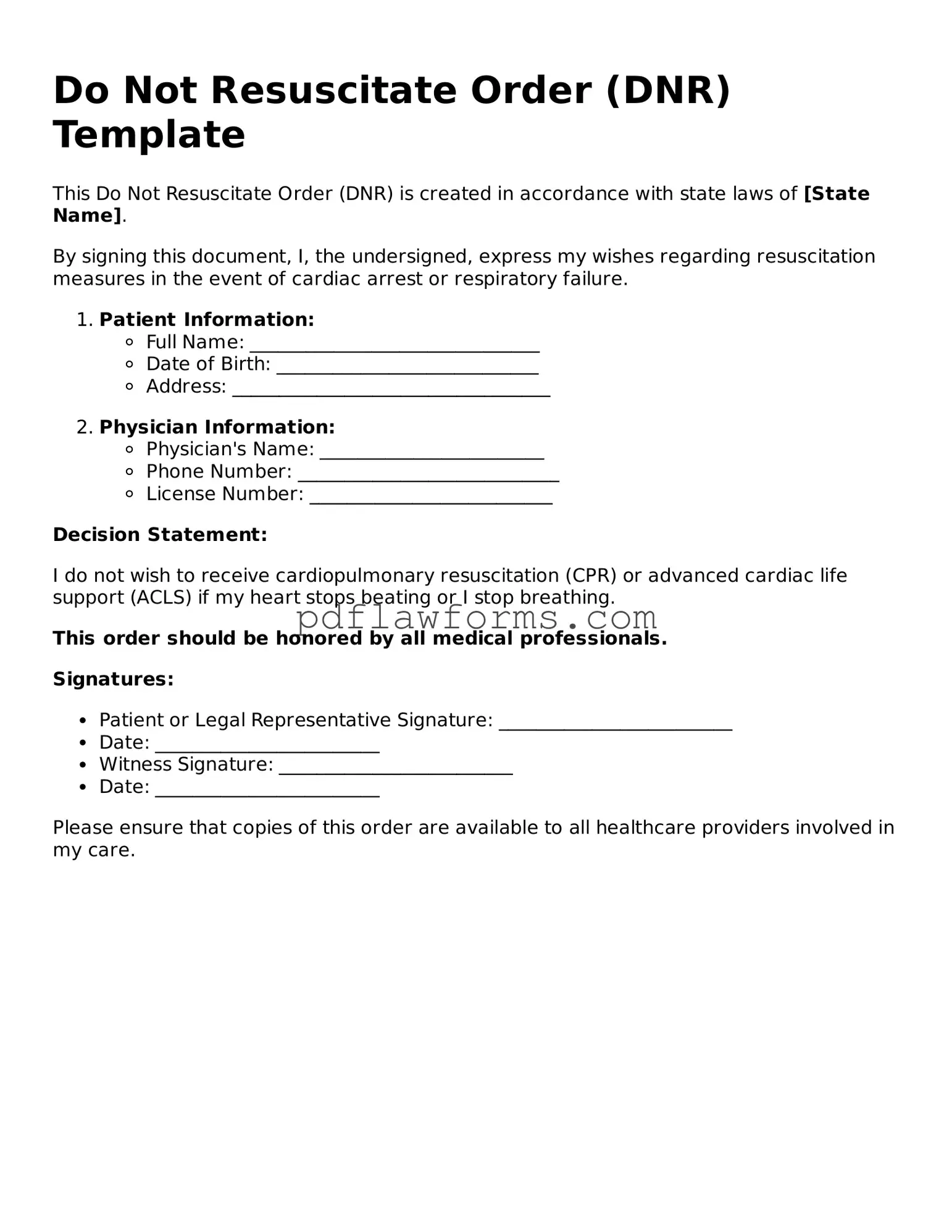 Official Do Not Resuscitate Order Form