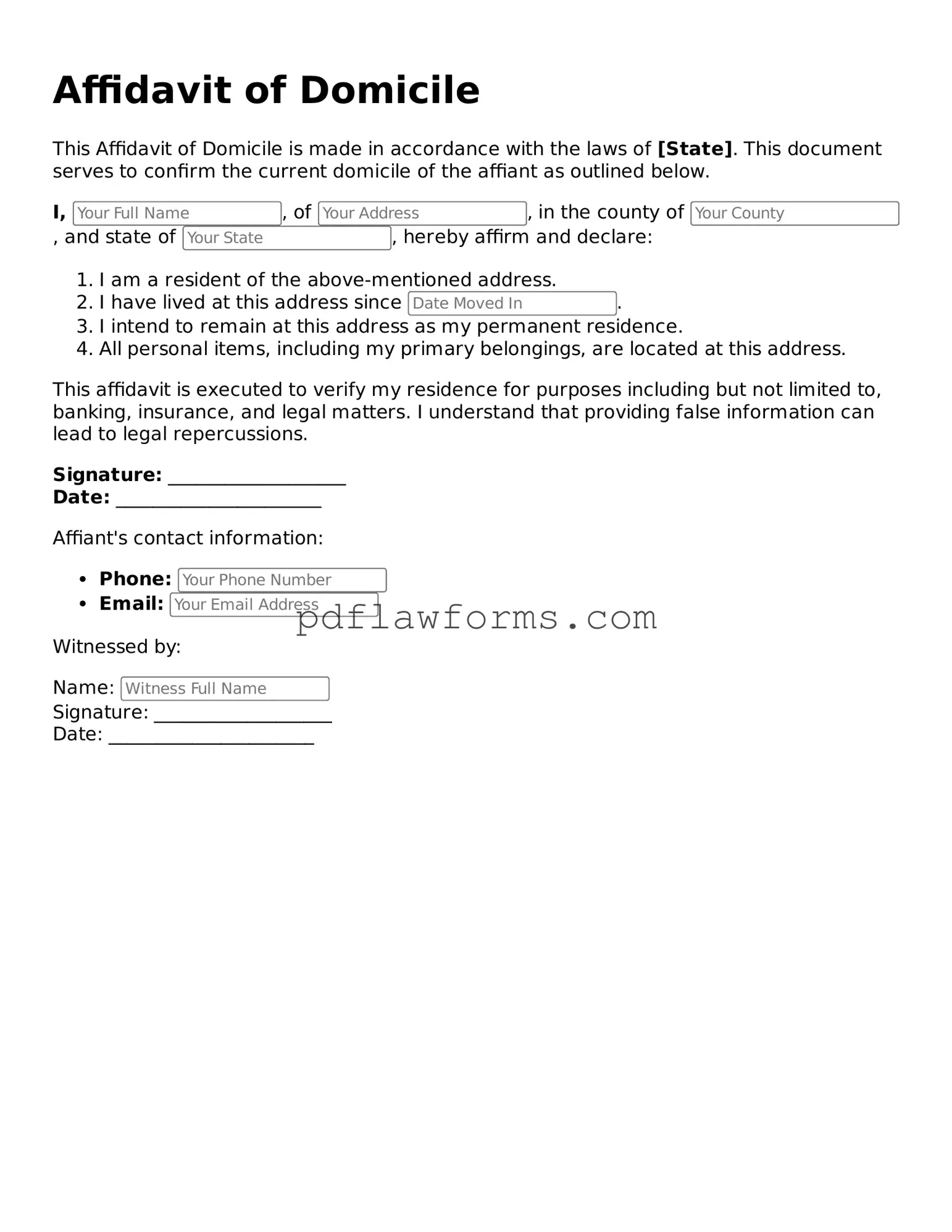 Official Affidavit of Domicile Form