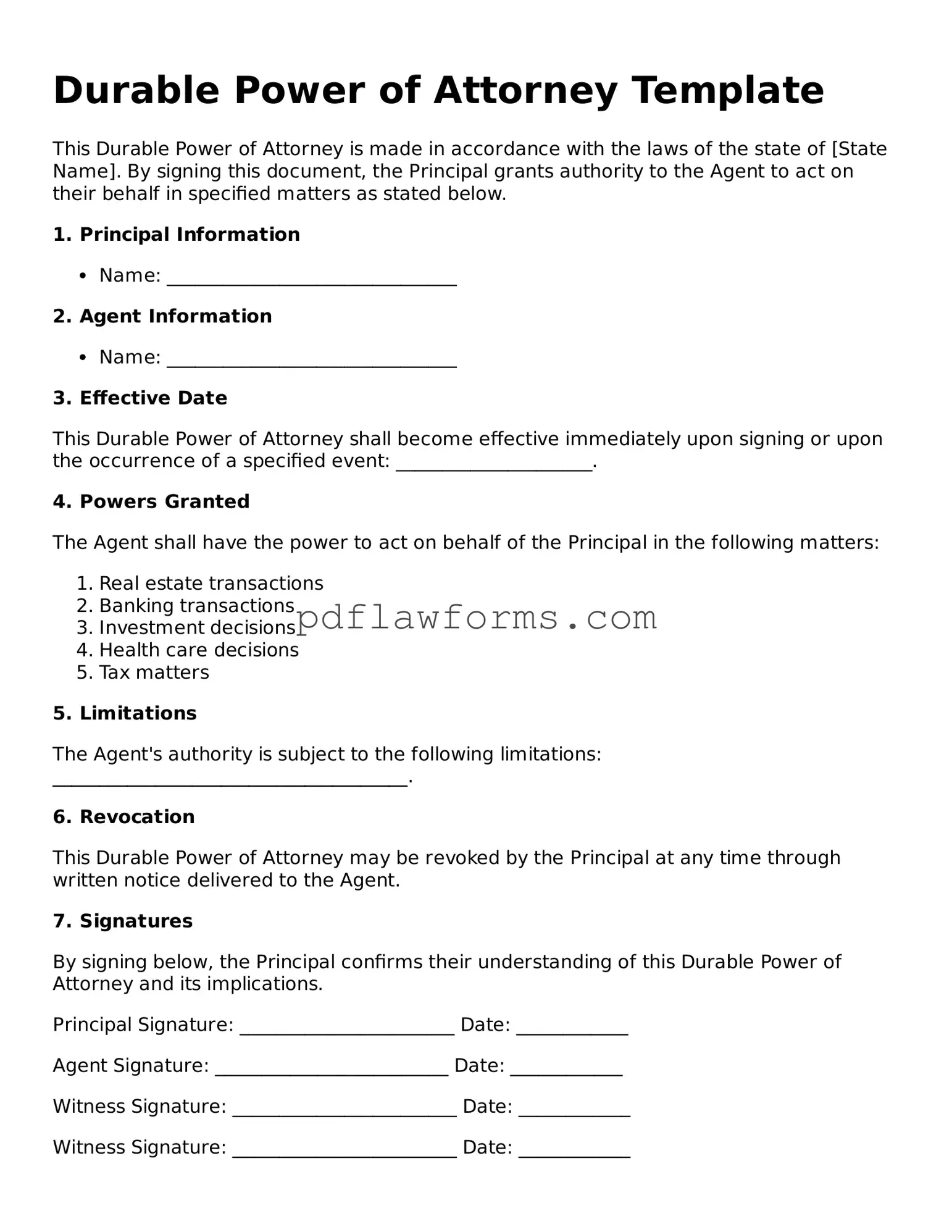 Official Durable Power of Attorney Form