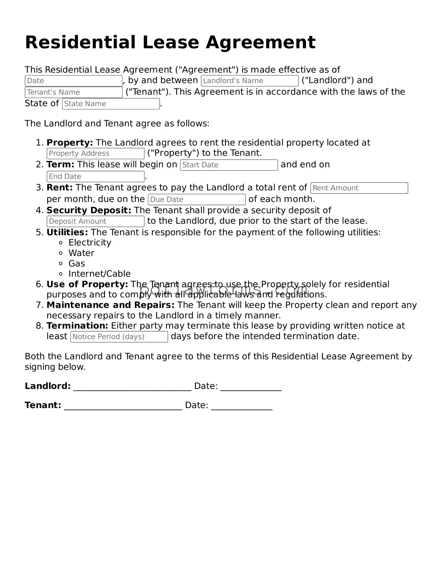 Official Residential Lease Agreement Form