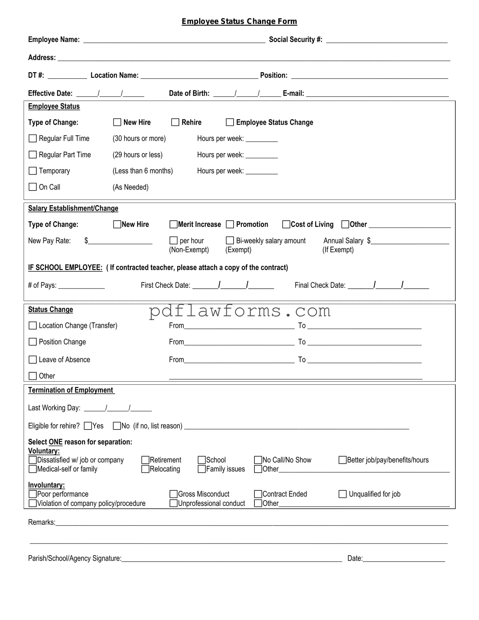 Fill Your Employee Status Change Template