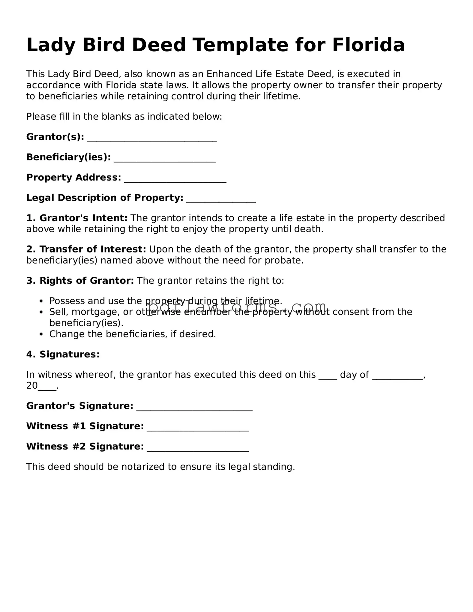 Official Lady Bird Deed Form