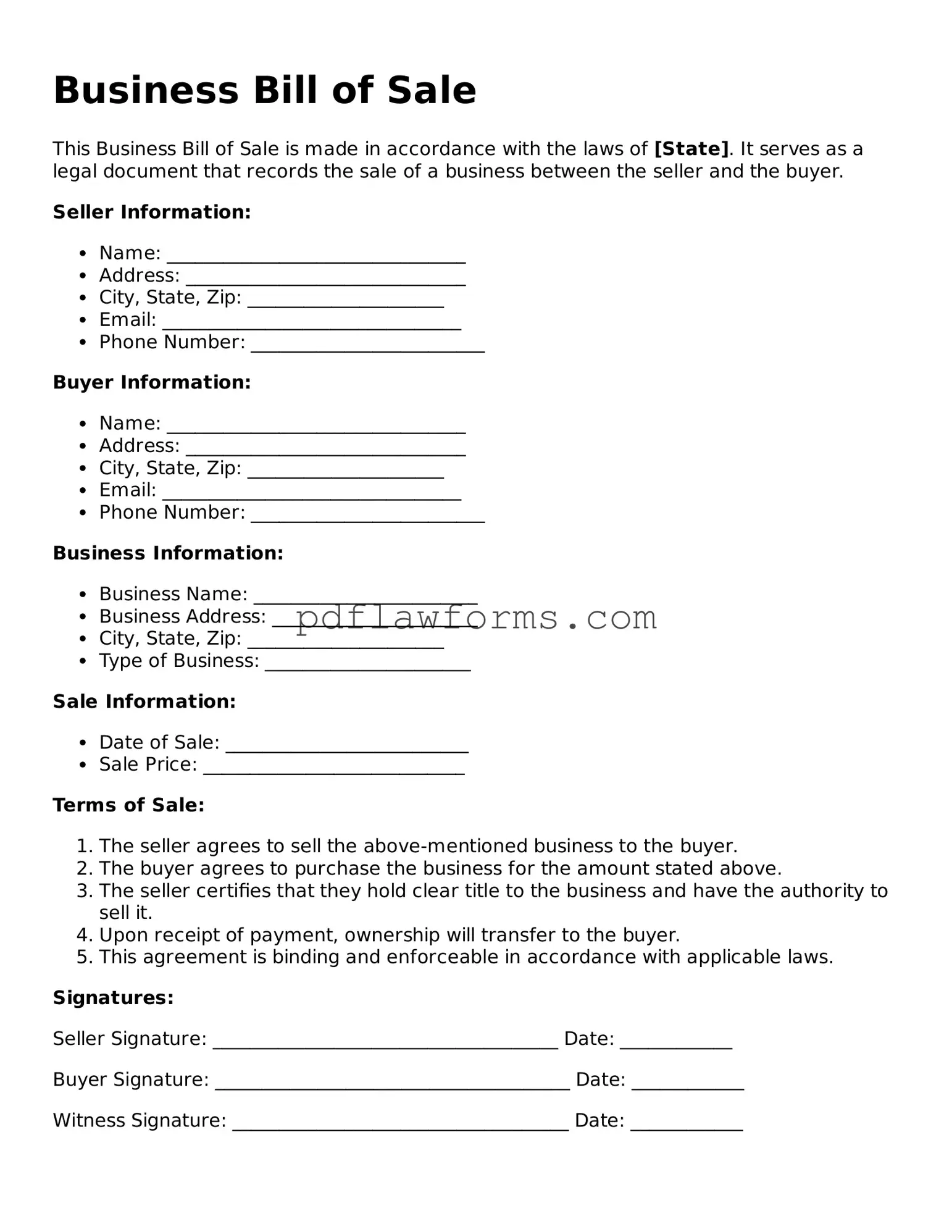 Official Business Bill of Sale Form