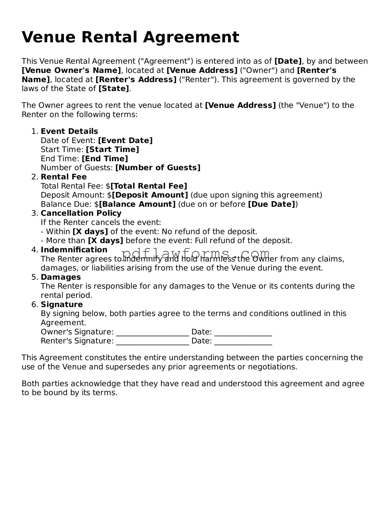 Official Venue Rental Agreement Form