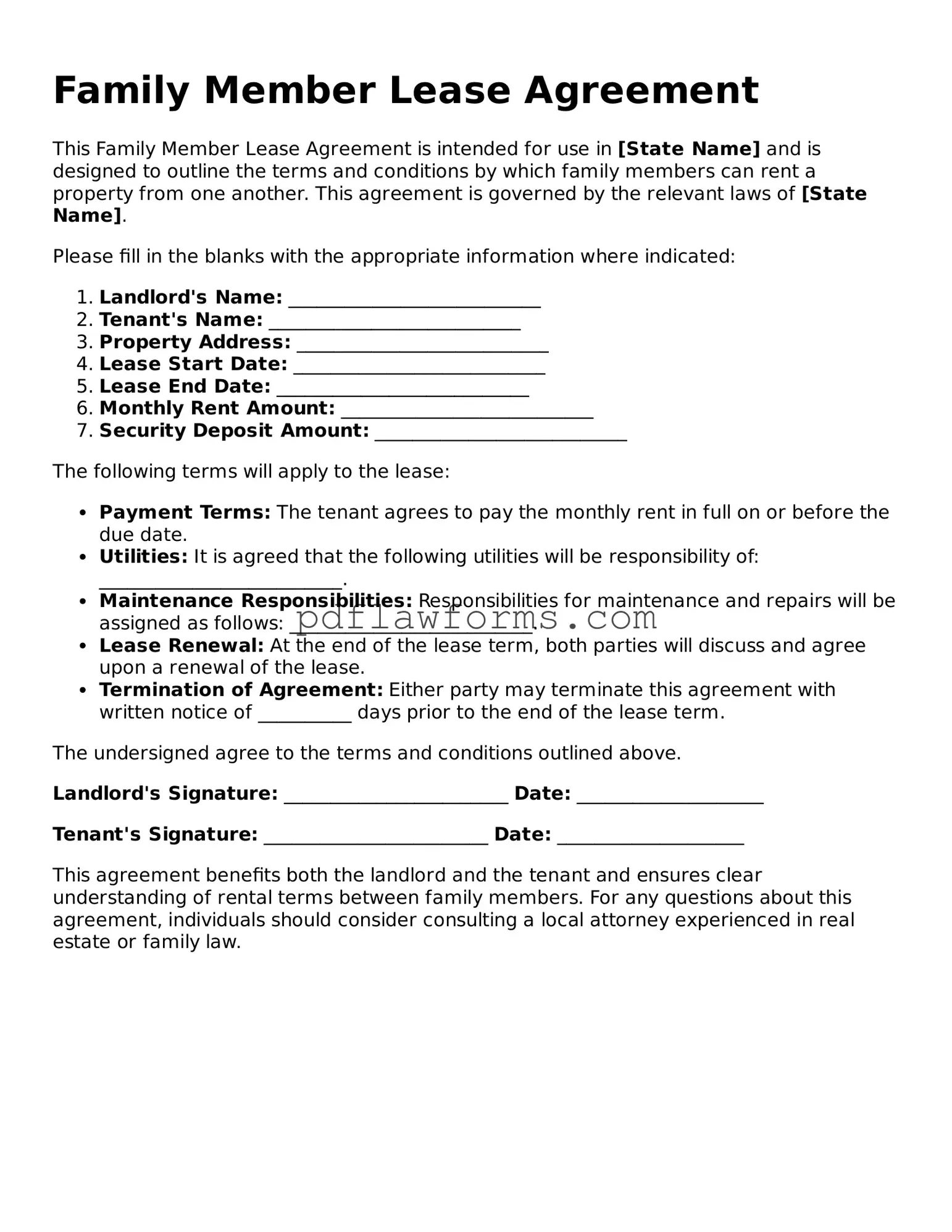 Official Family Member Lease Agreement Form