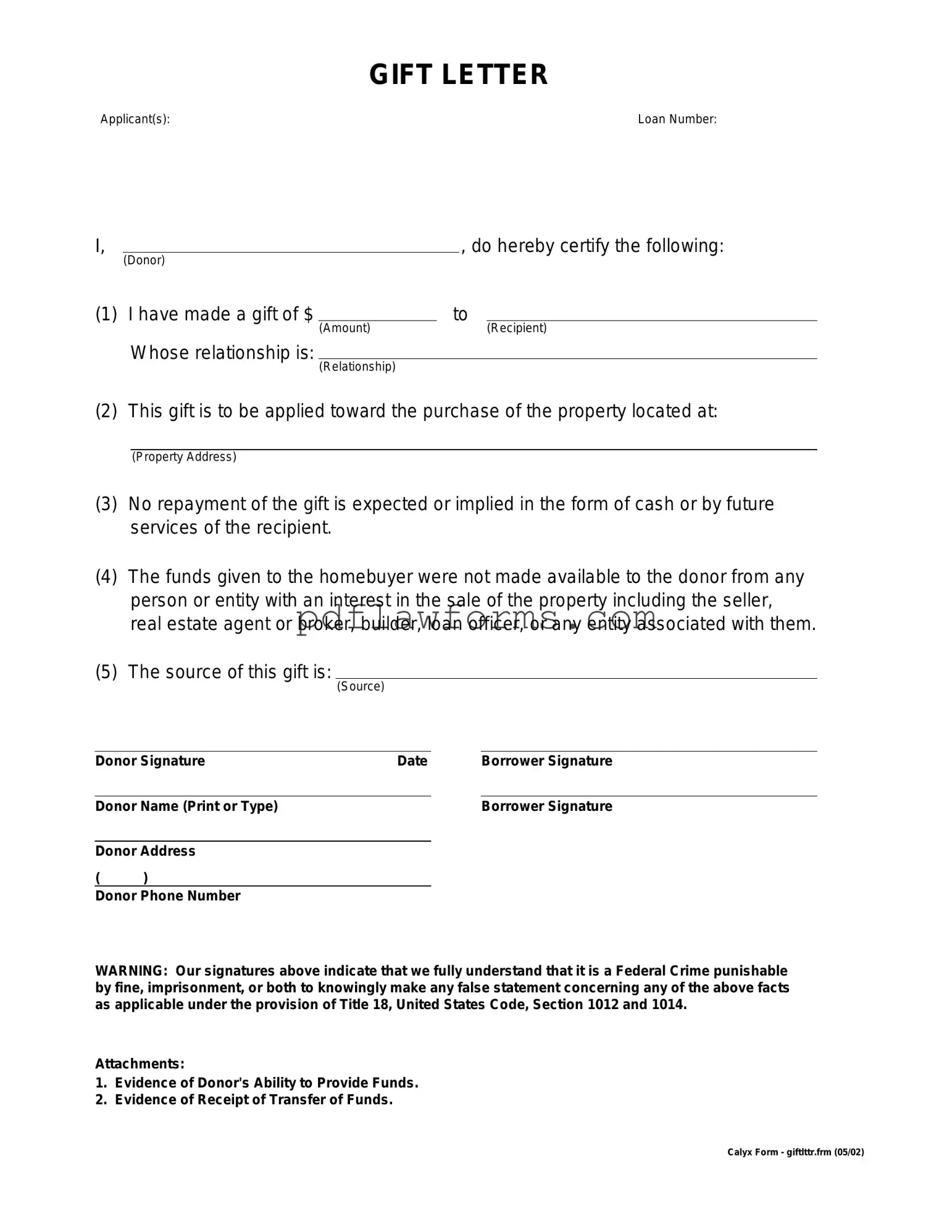 Fill Your Gift Letter Template
