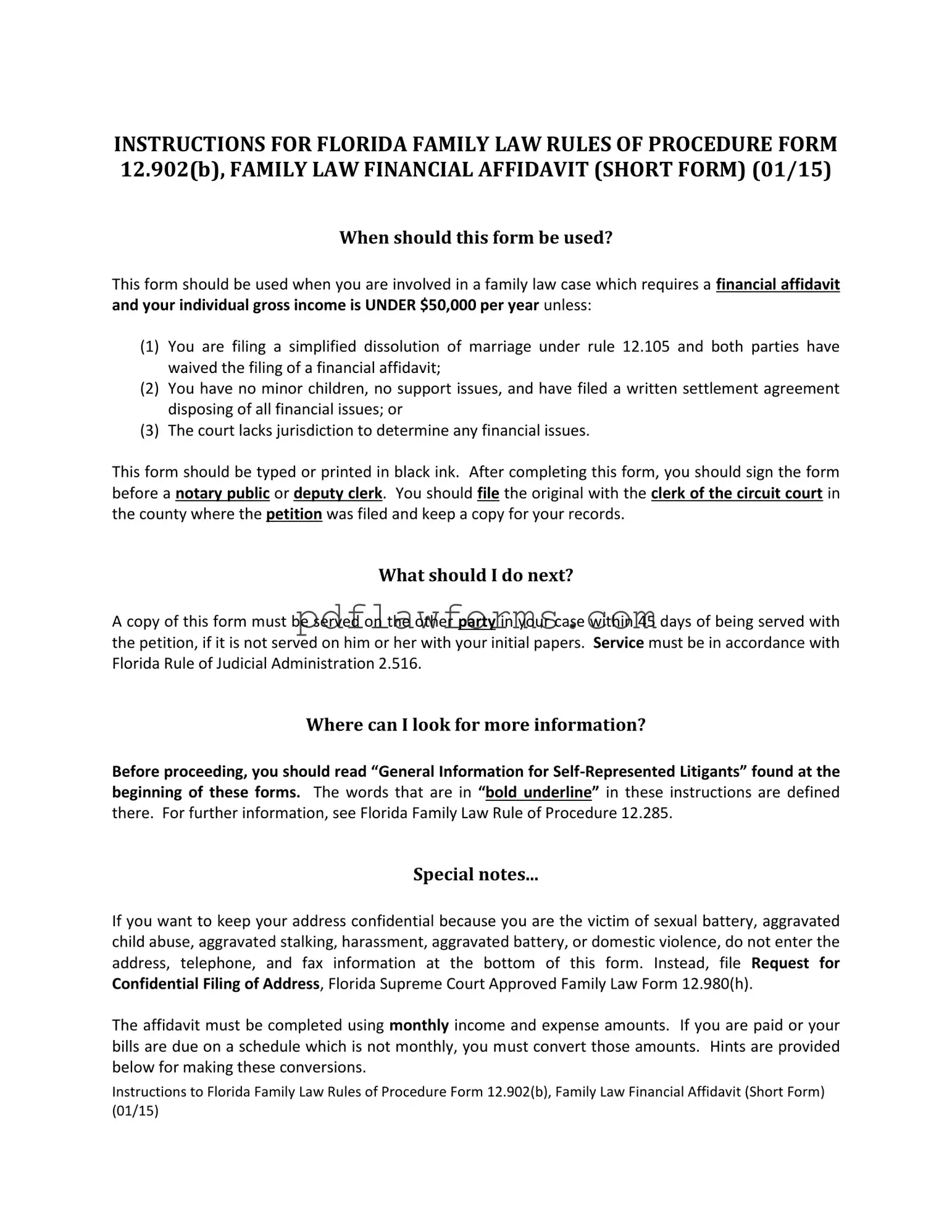 Fill Your Florida Financial Affidavit Short 12.902(b) Template