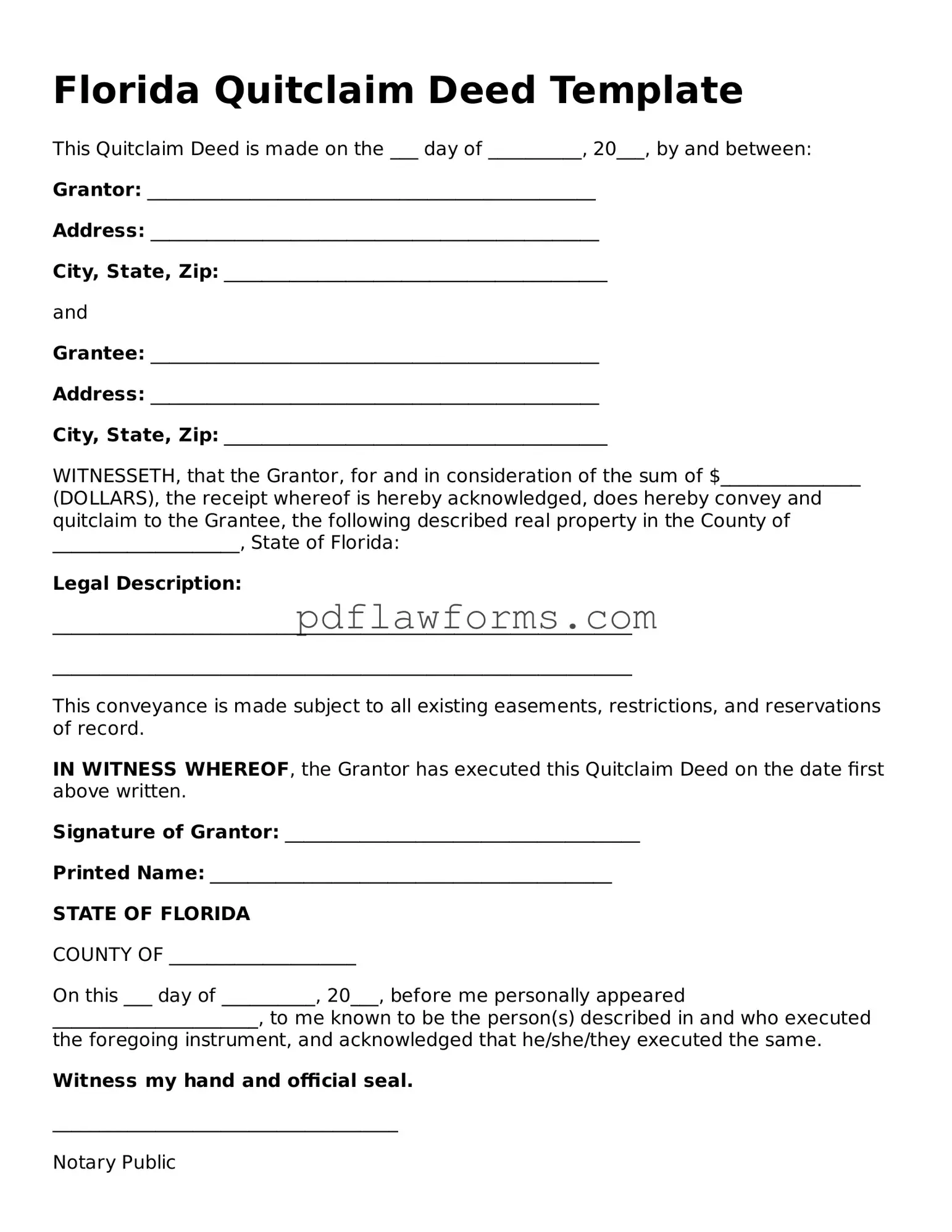 Quitclaim Deed Form for the State of Florida