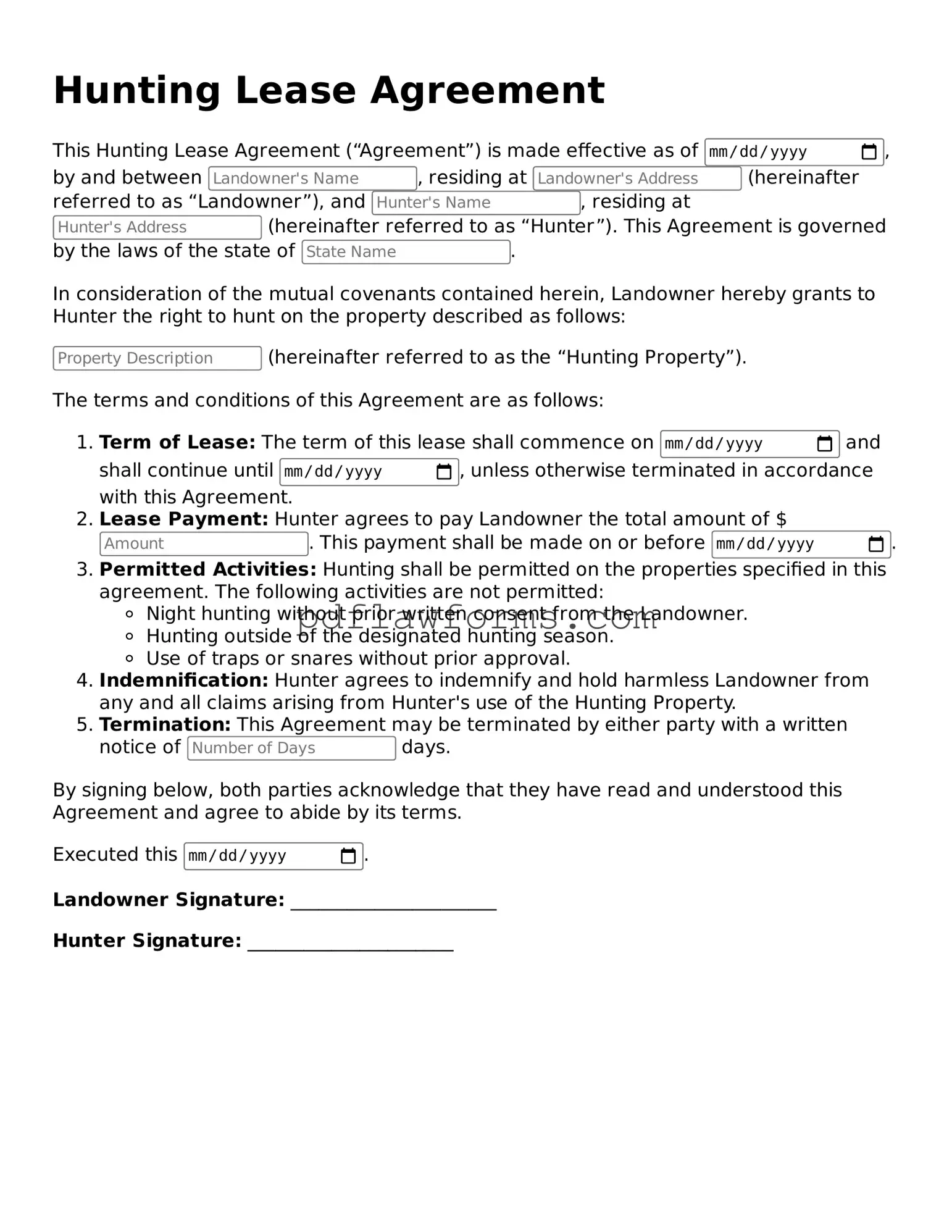 Official Hunting Lease Agreement Form