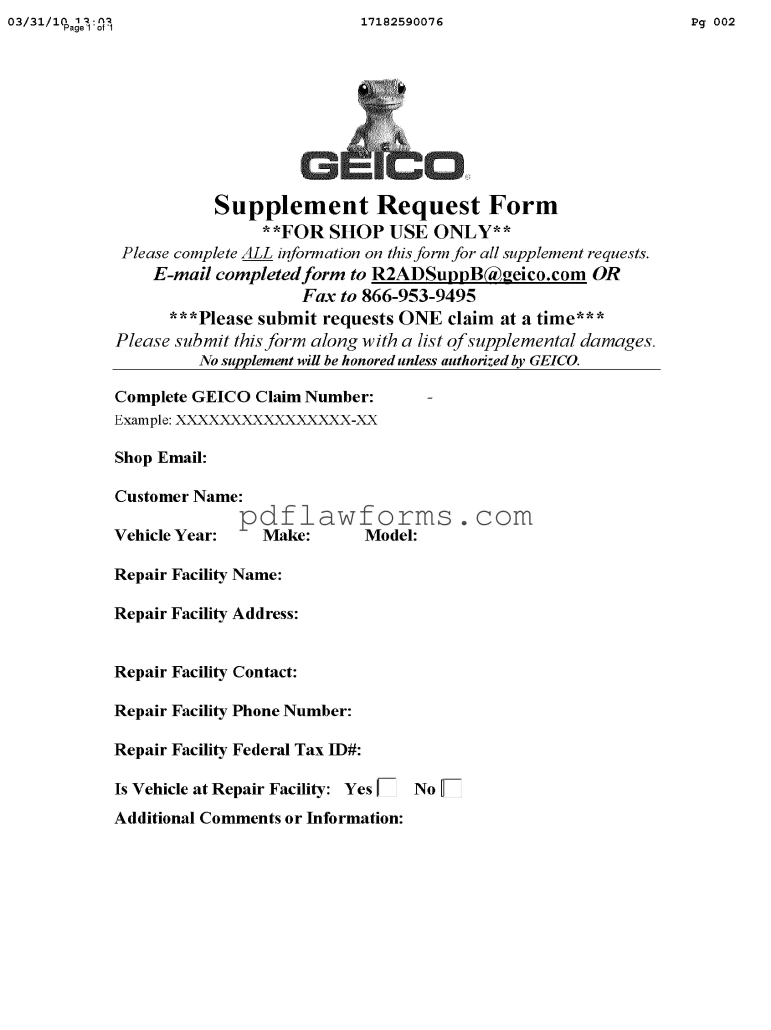 Fill Your Geico Supplement Request Template