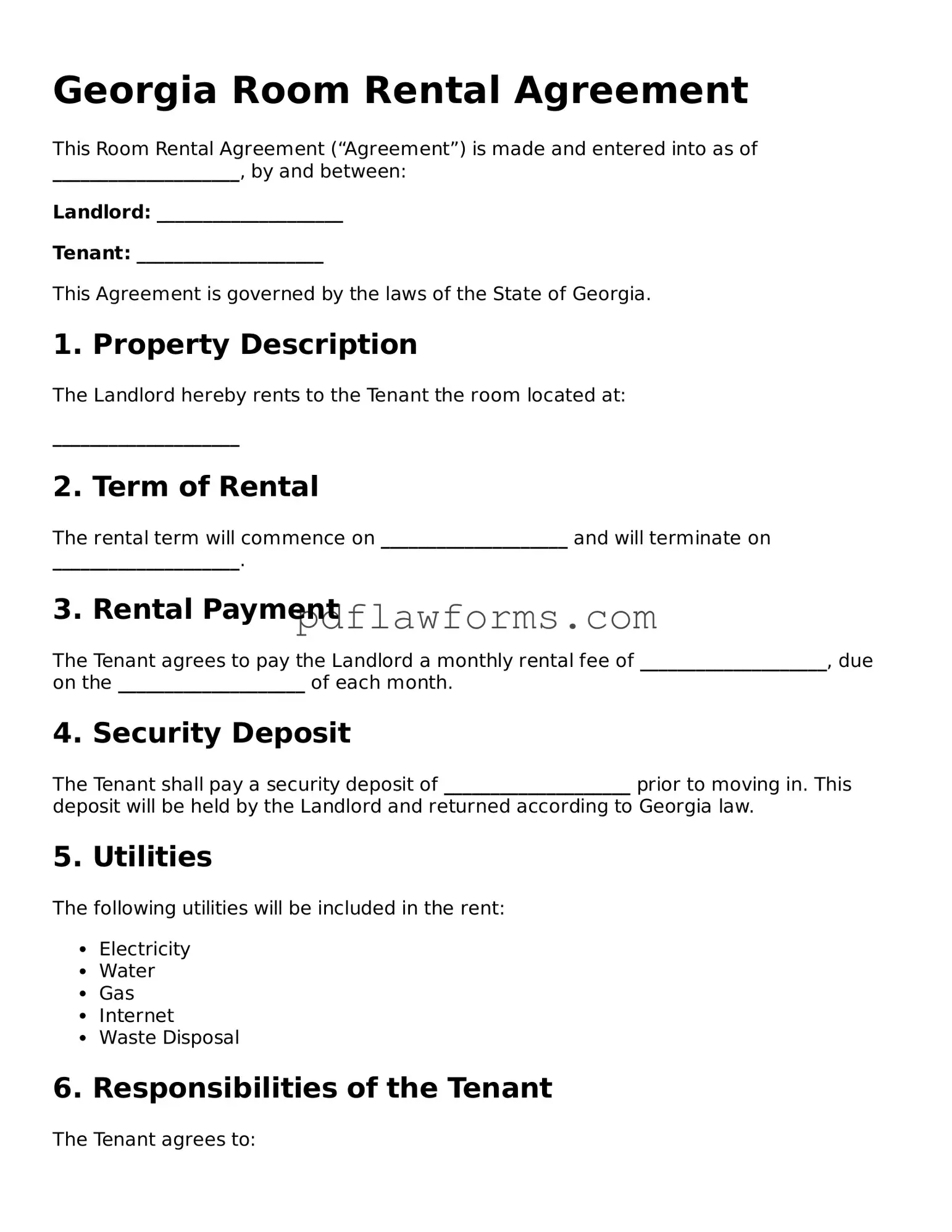 Room Rental Agreement Form for the State of Georgia
