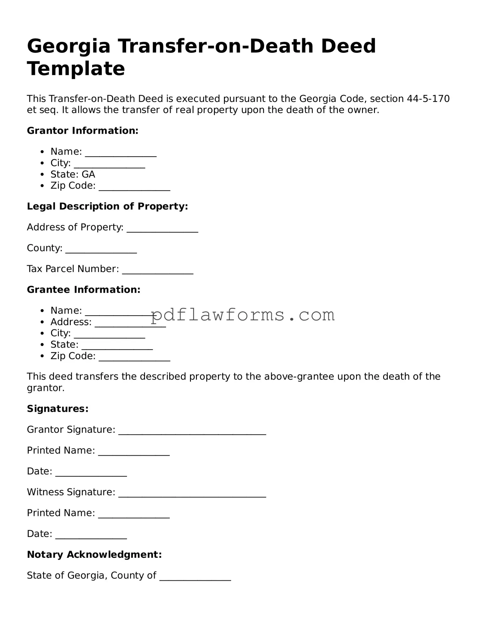 Transfer-on-Death Deed Form for the State of Georgia