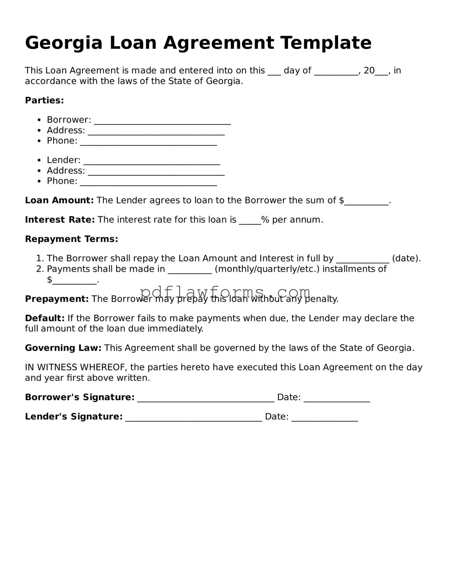 Loan Agreement Form for the State of Georgia