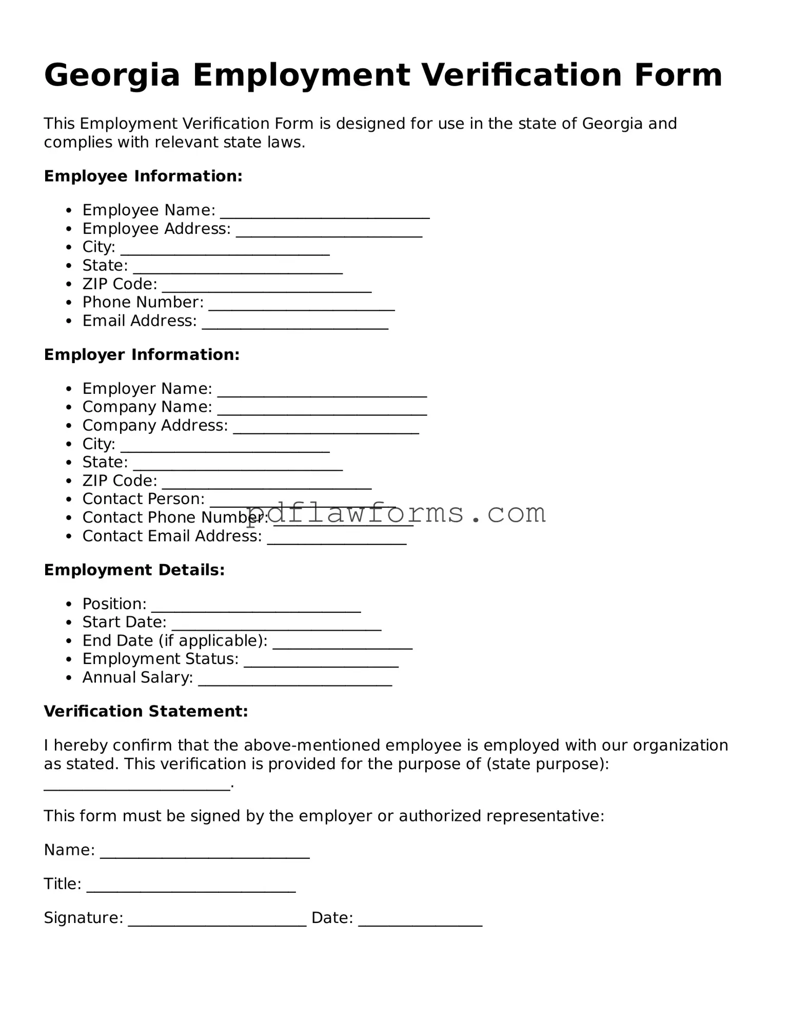 Employment Verification Form for the State of Georgia