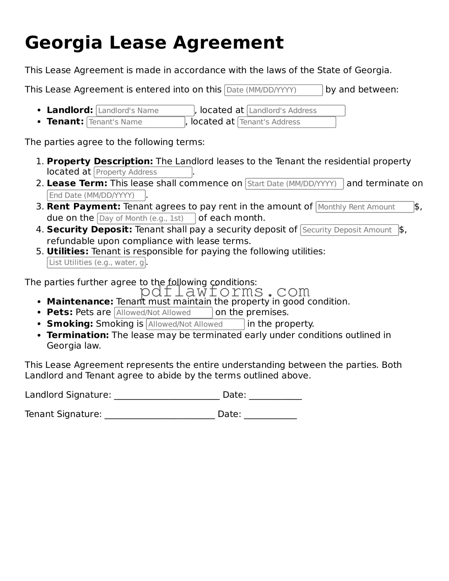 Lease Agreement Form for the State of Georgia