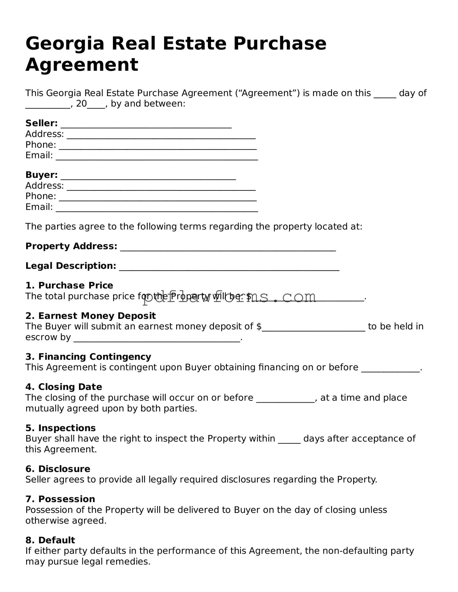 Real Estate Purchase Agreement Form for the State of Georgia